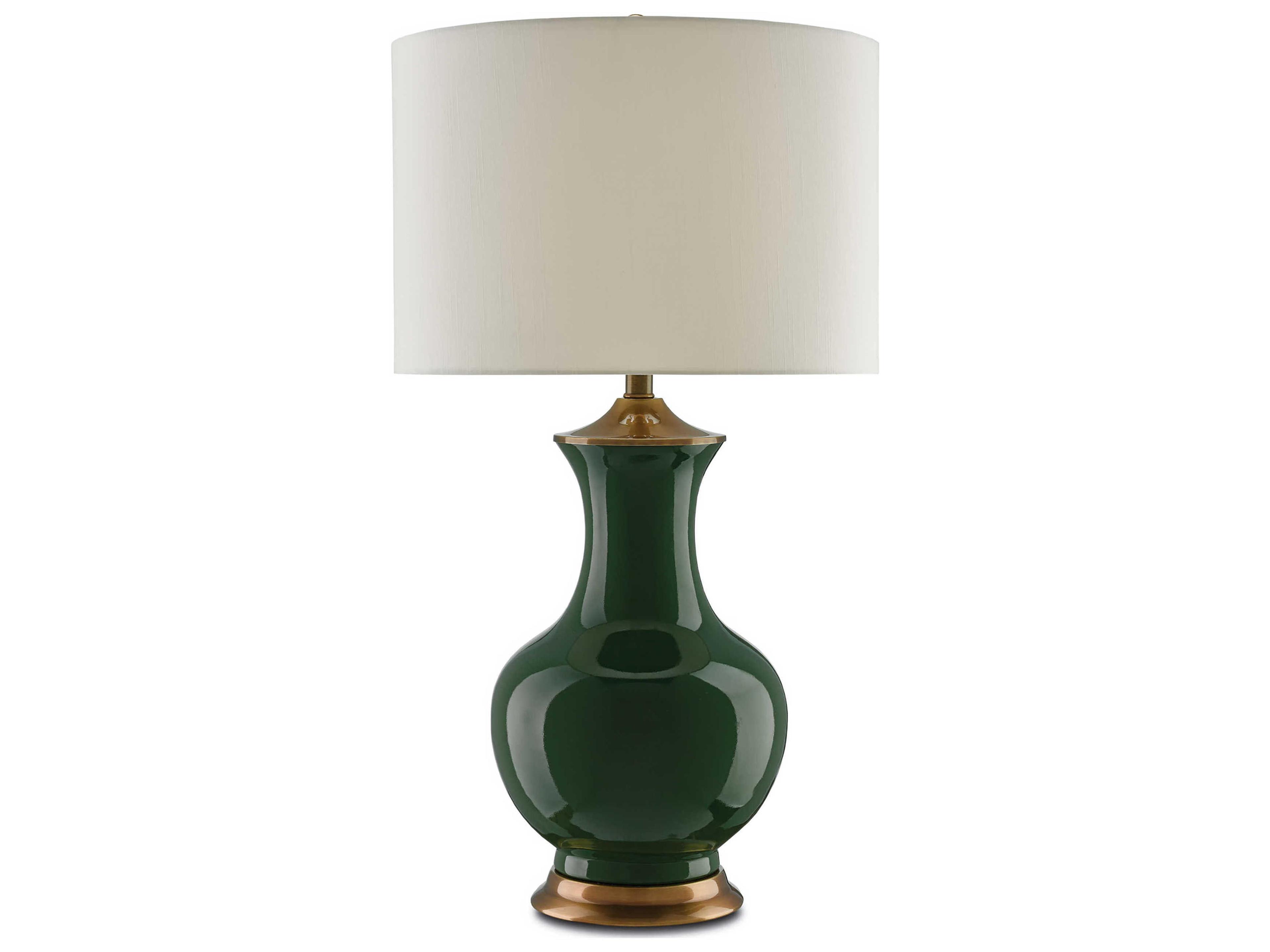 Luxecor Vistas Green Antique Brass Edison Bulb Buffet/Table Greentique Buffet Lamp with Eggshell Shantung Shade