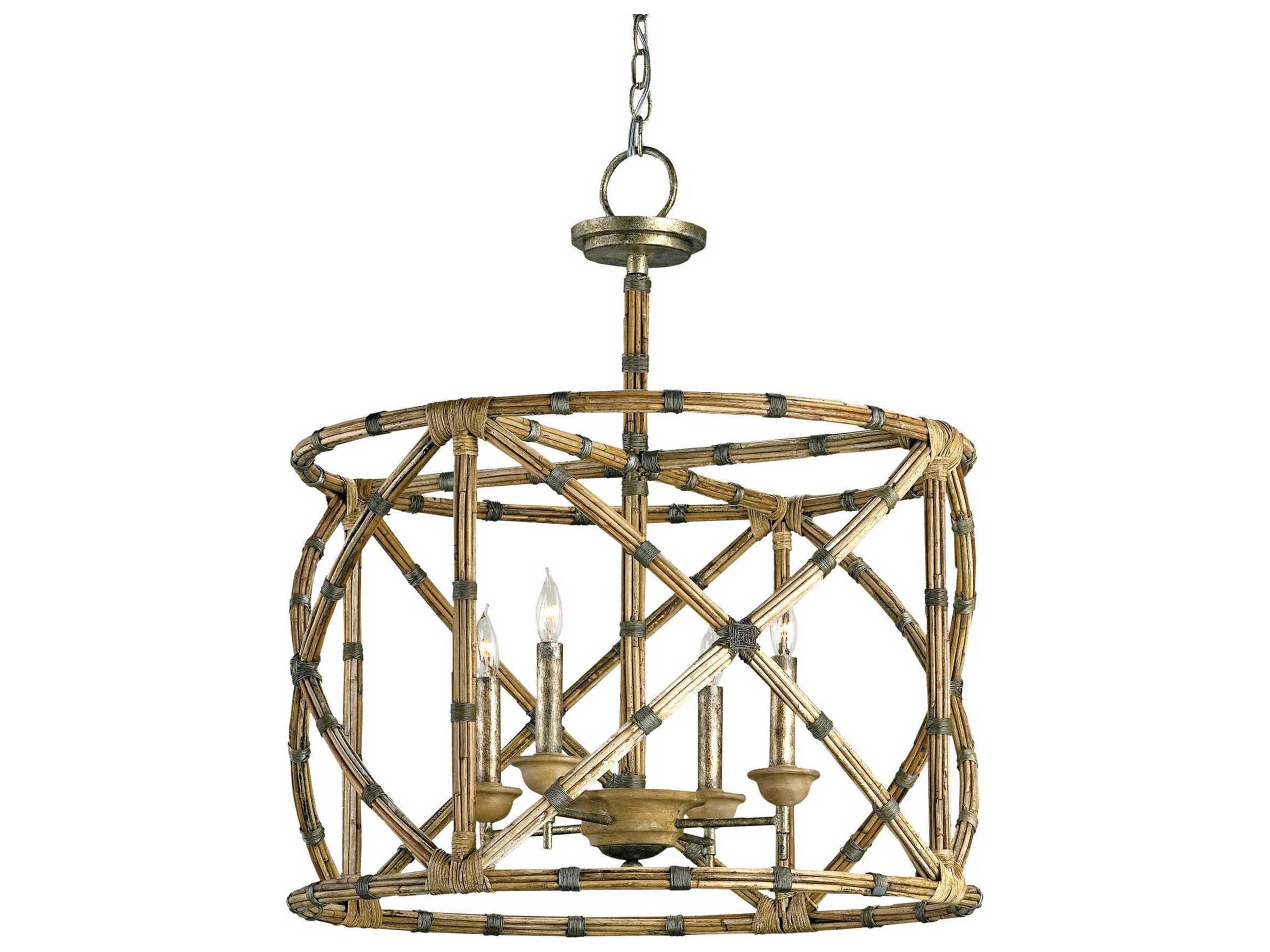 Vistas 4-Light Pyrite Bronze washed Wood natural Candelabra Lantern Chandelier