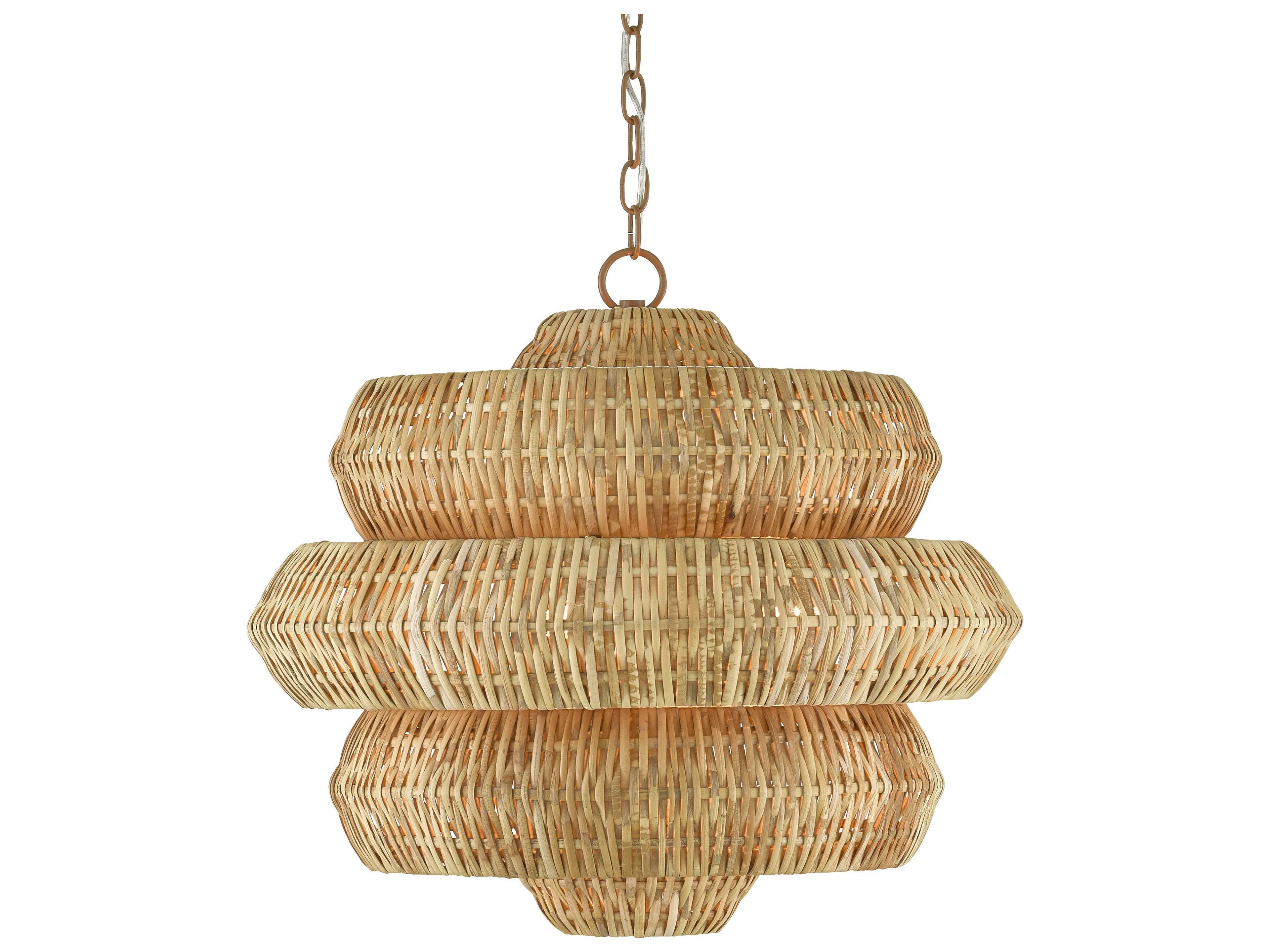 Vistas 3-Light Khaki Natural Rattan Brown Pendant