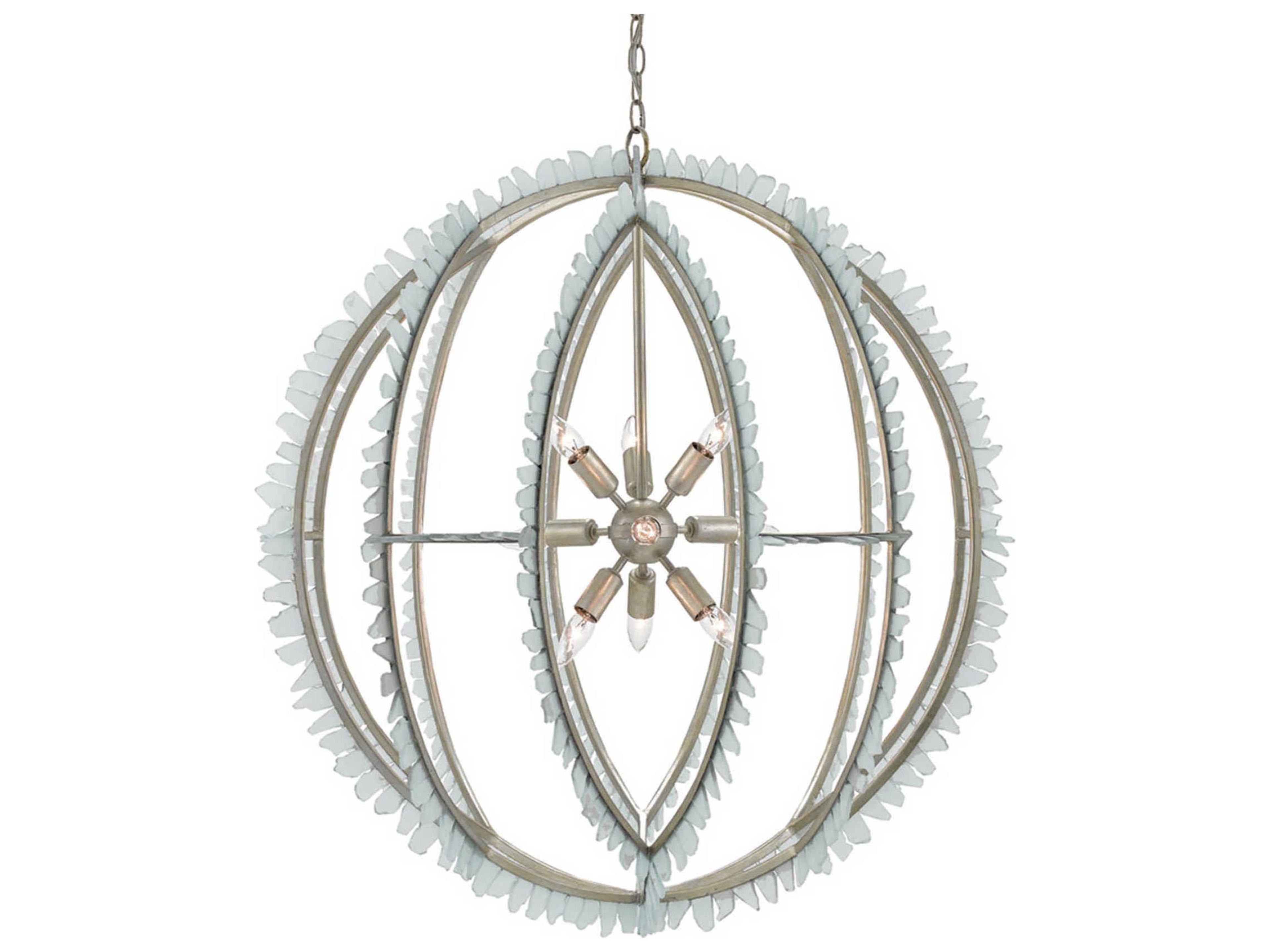 Vistas 9-Light Contemporary Silver Leaf Seaglass Globe Chandelier