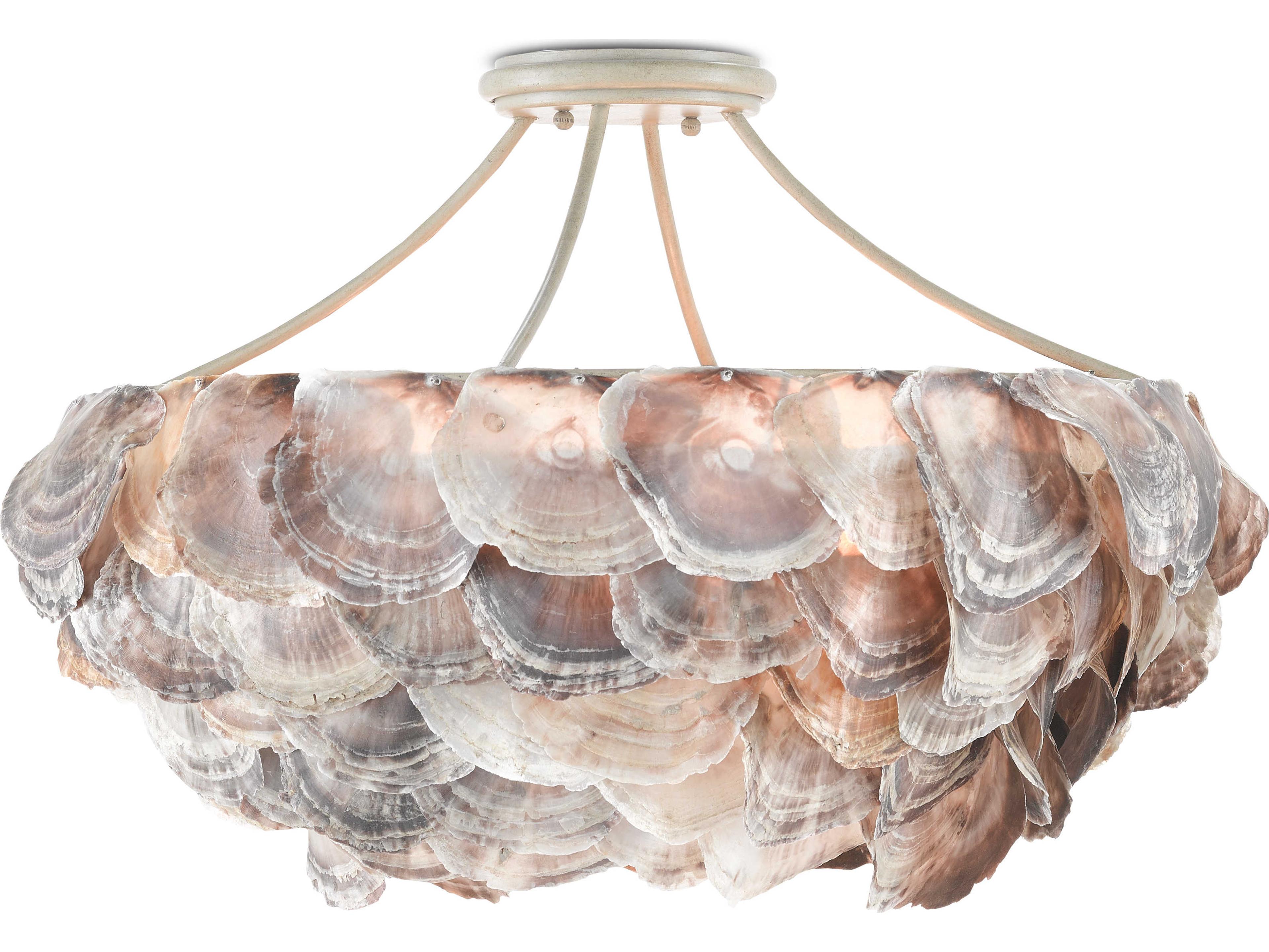 Seahouse 6-Light Smokewood Natural Shell Gray Semi Flush Mount