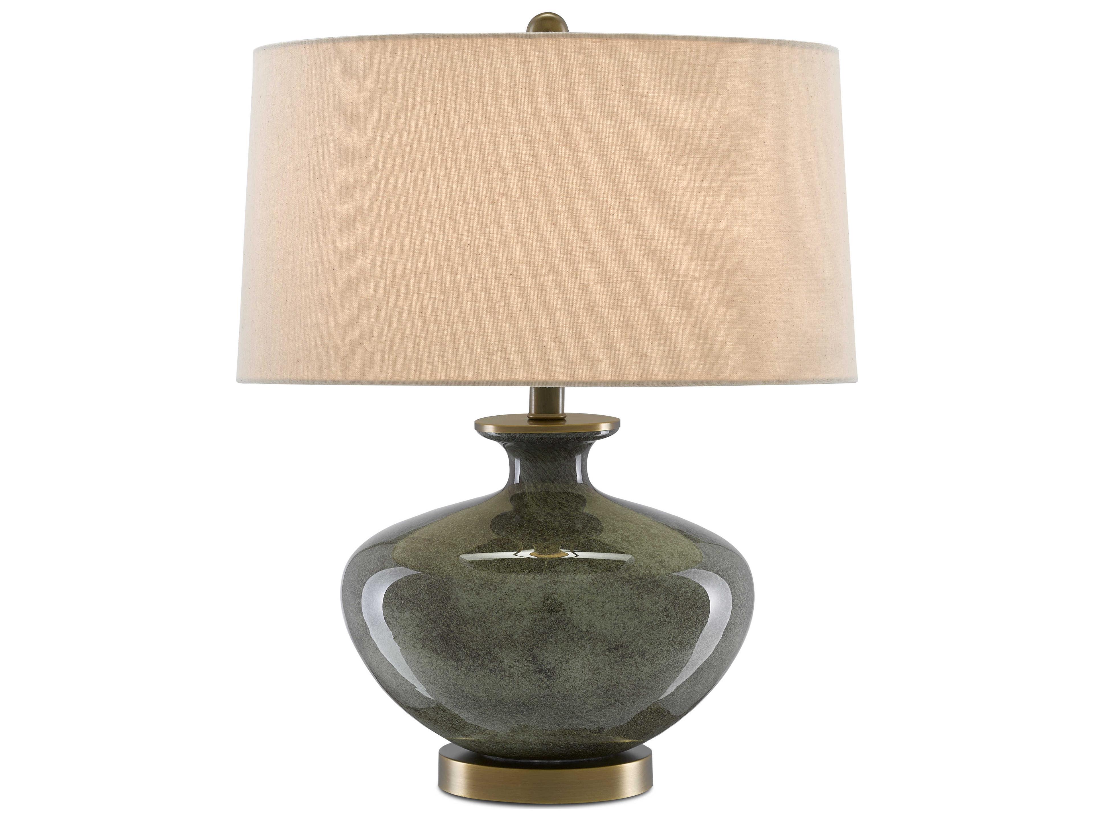 Greenlea Glass Dark Gray Moss Green Antique Brass Table Lamp