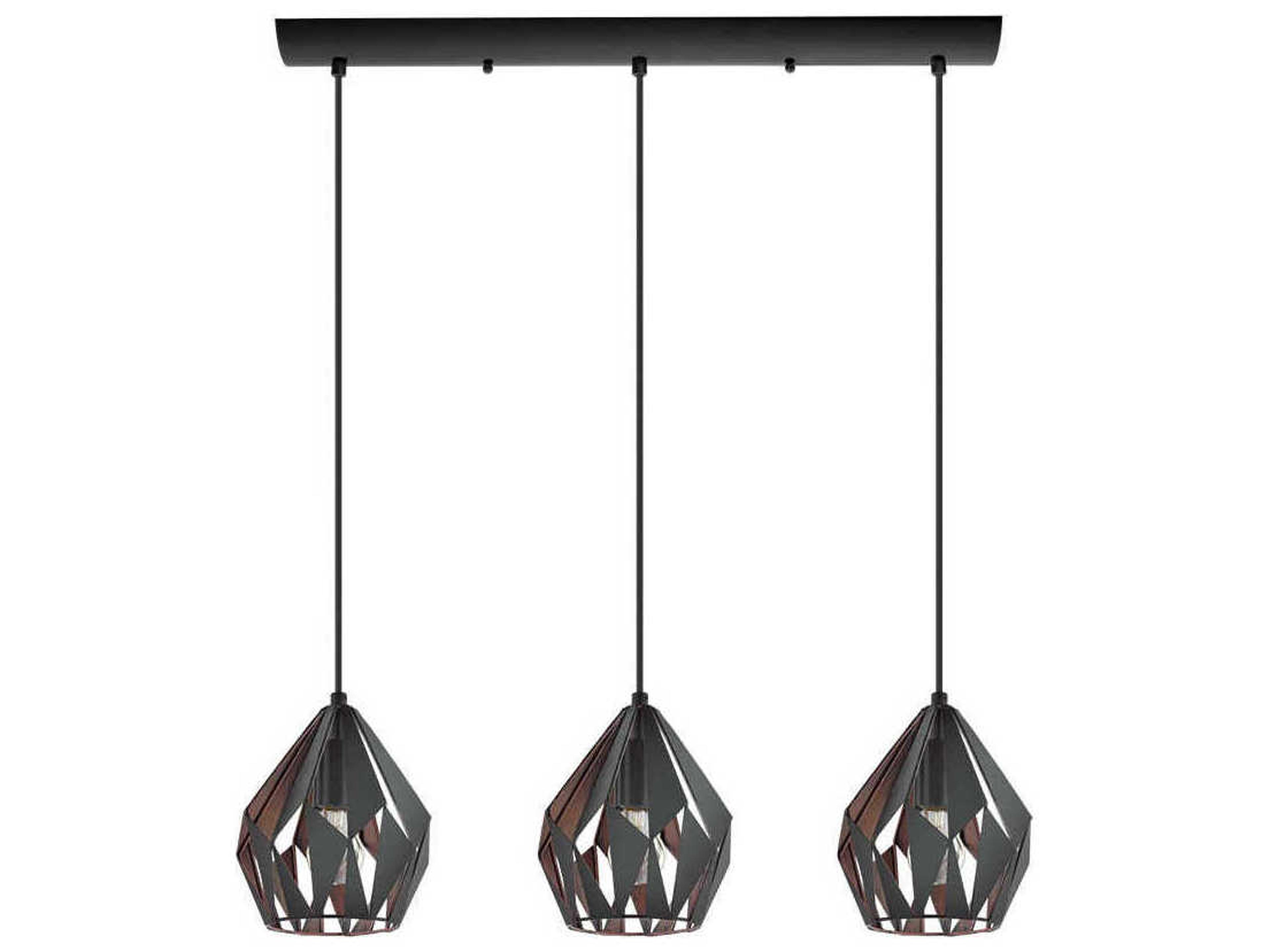 Carlton 3-Light Black Copper Geometric Island Pendant