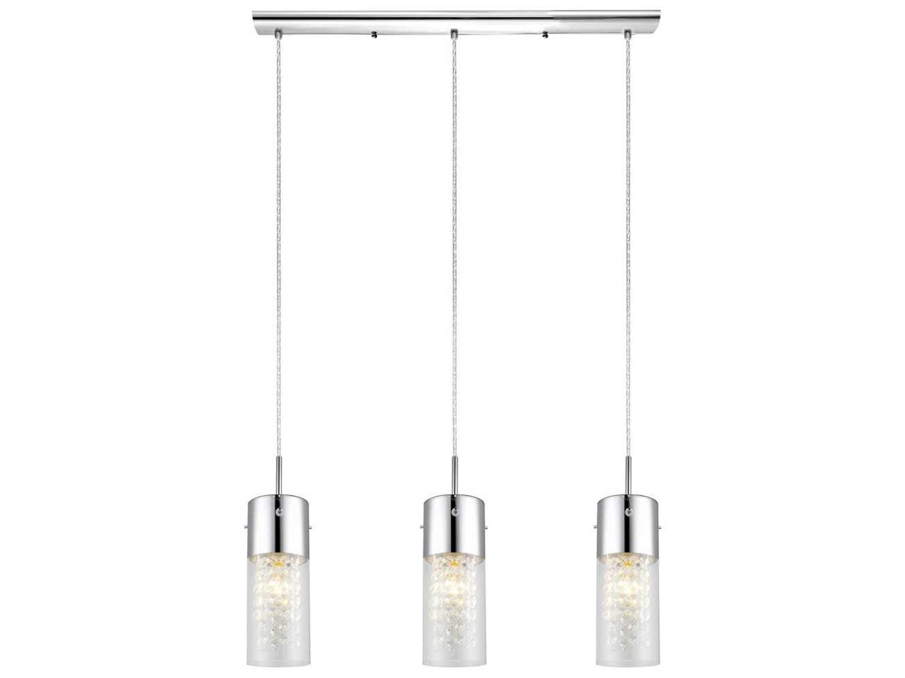 Diamond 3-Light Chrome Cylinder Linear Island Pendant