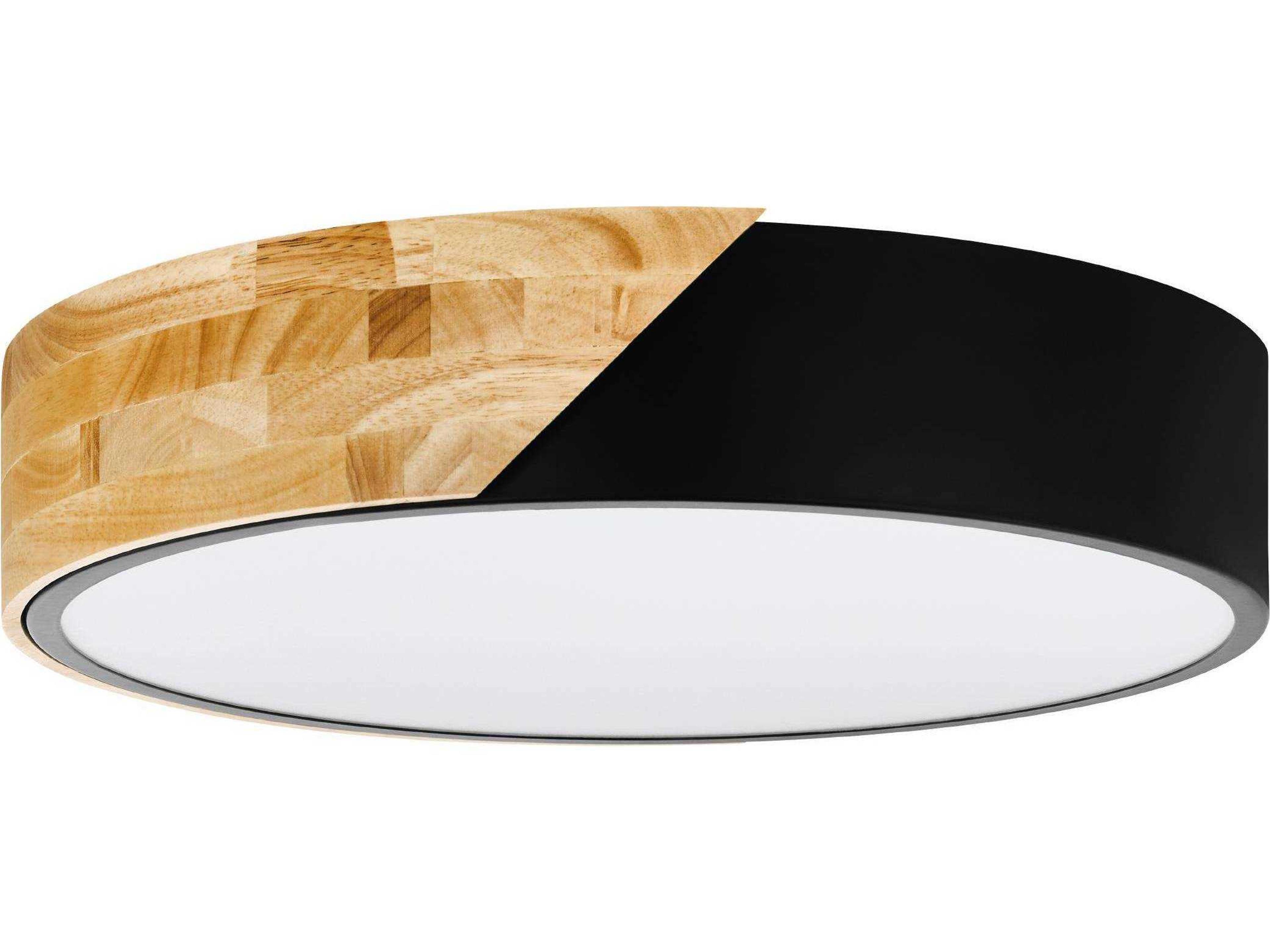 Eglo Grimaldino 2-Light Light Wood Black Drum Flush Mount