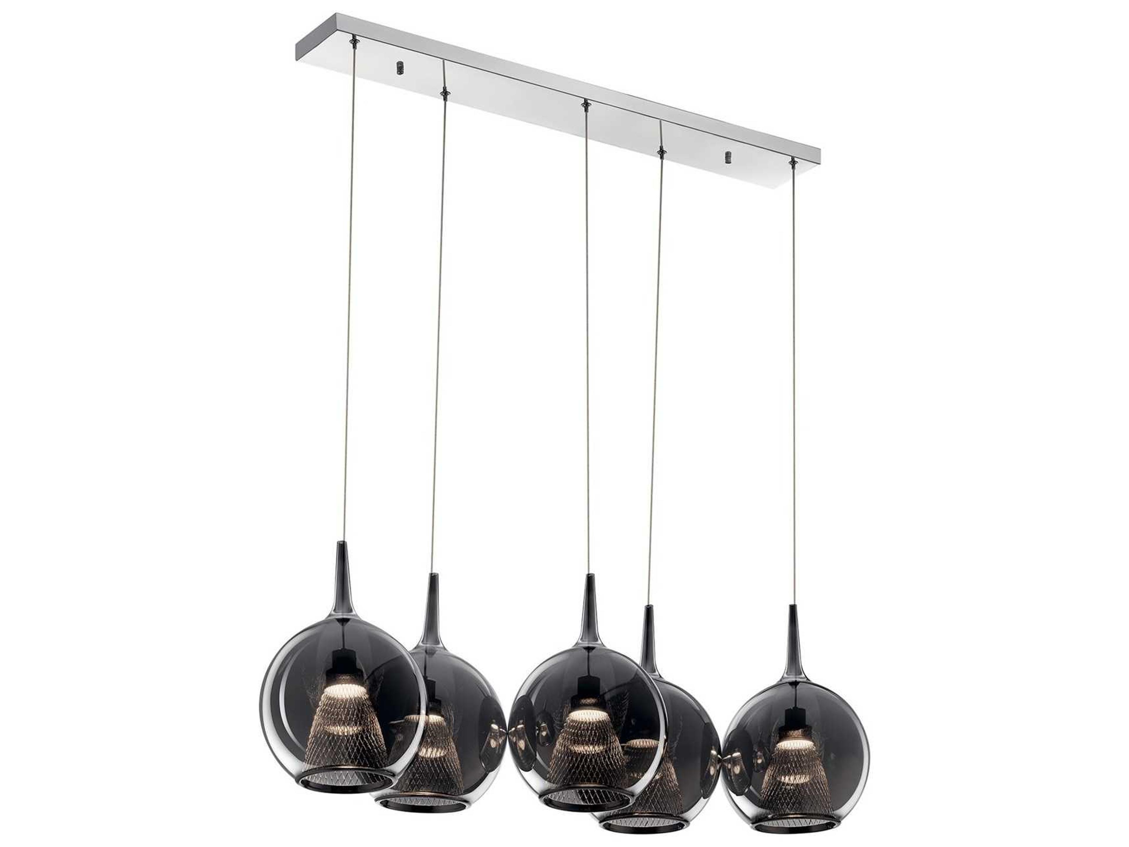 Zin 5-Light Chrome Glass LED Globe Linear Island Pendant