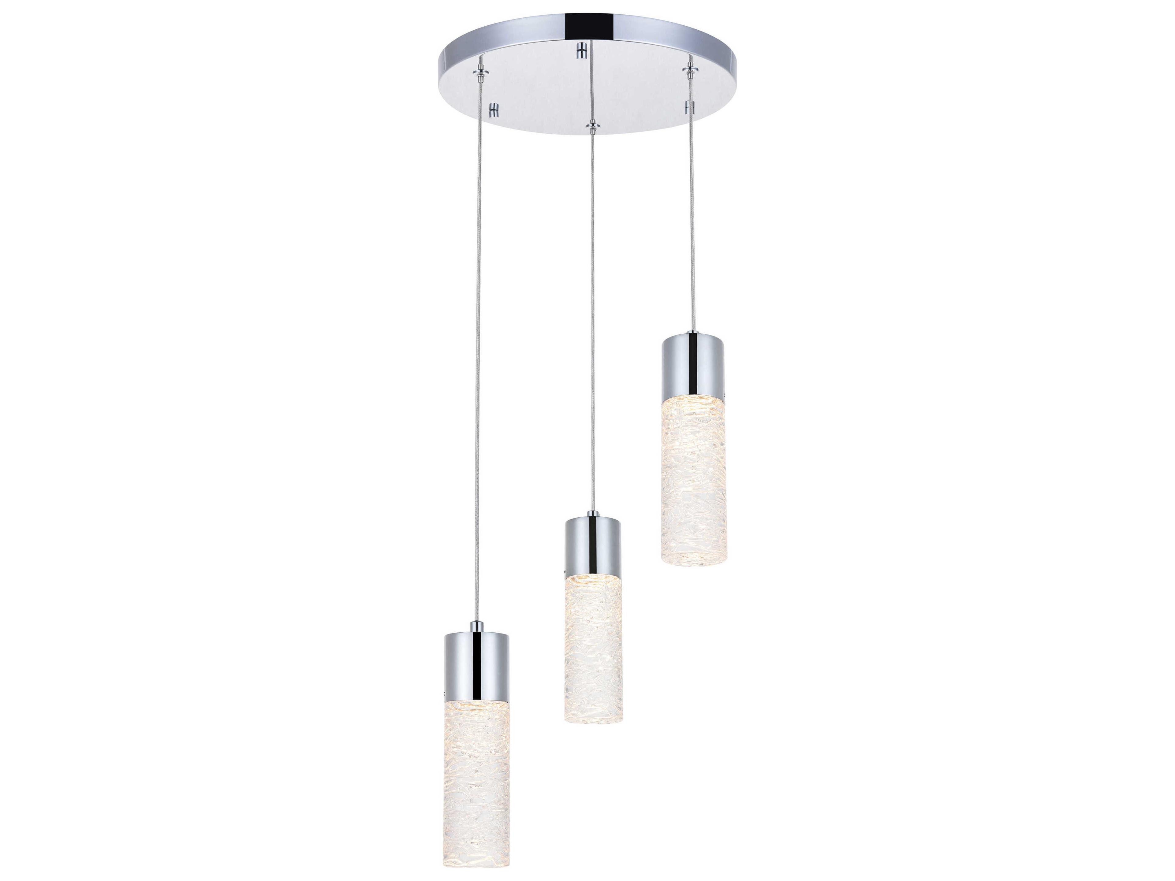 Elegant Lighting Constellation 3-Light Chrome Clear Glass LED Cylinder Mini Pendant