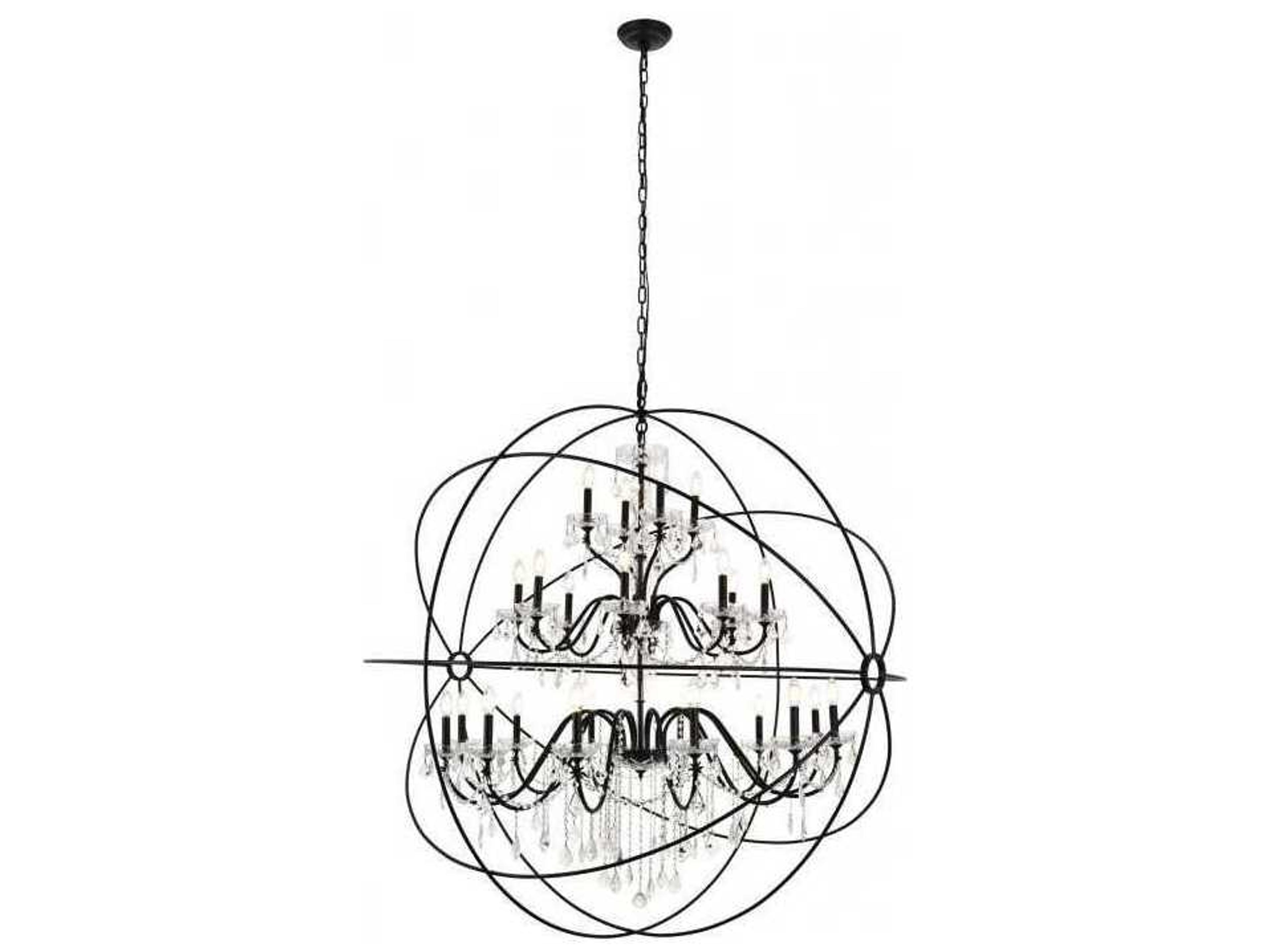Cordelia 24-Light Black Clear Crystal Candelabra Globe Chandelier
