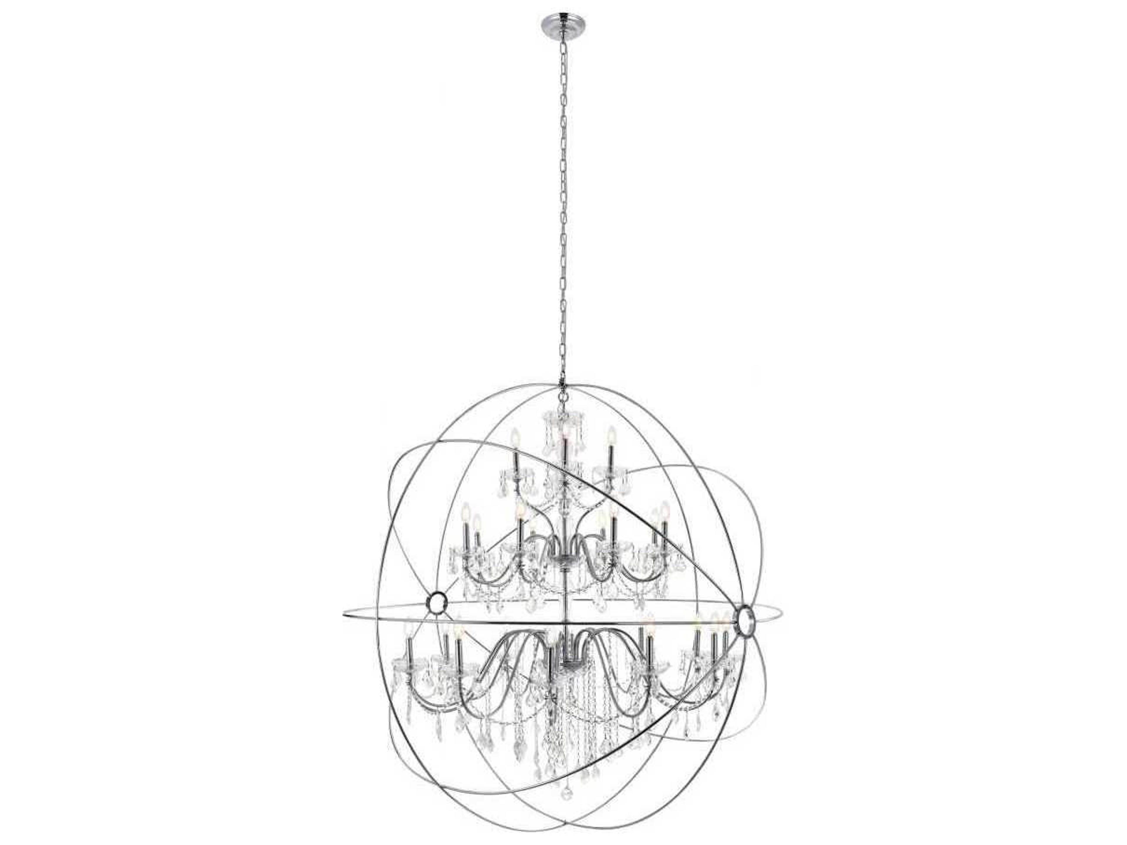 Cordelia 24-Light Chrome Clear Crystal Candelabra Globe Chandelier