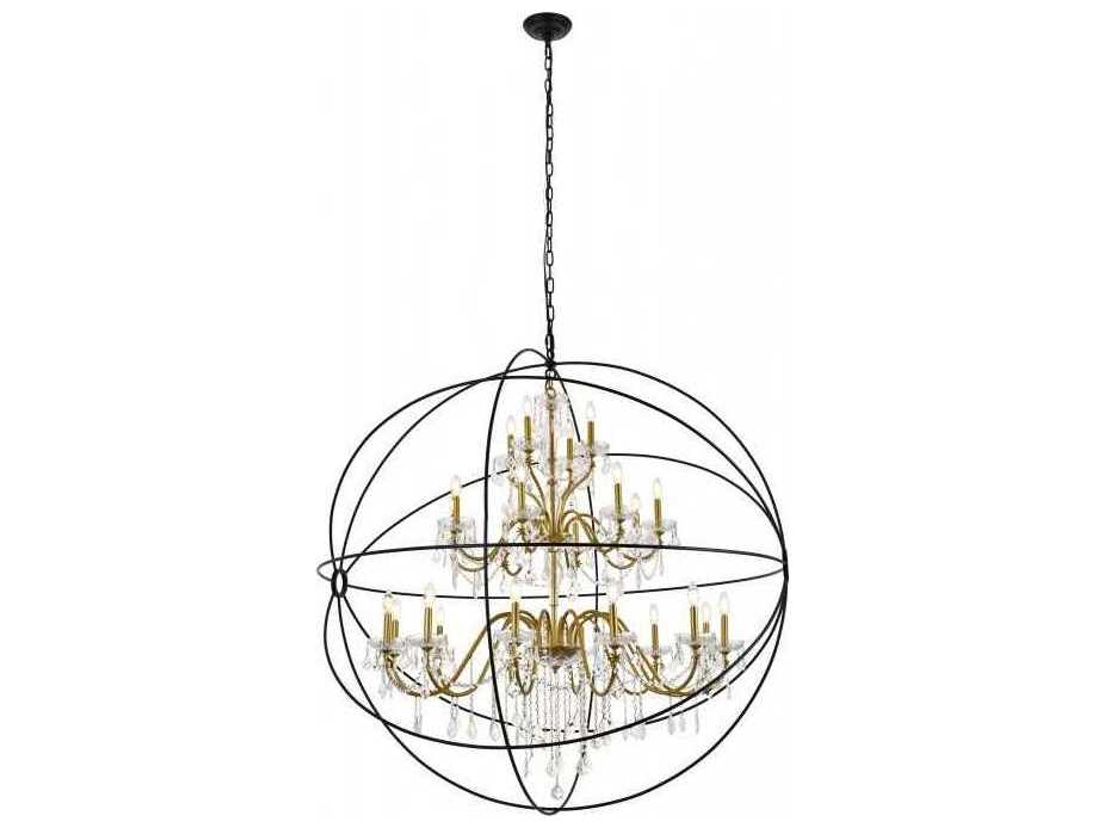 Cordelia 24-Light Black And Gold Clear Crystal Candelabra Globe Chandelier
