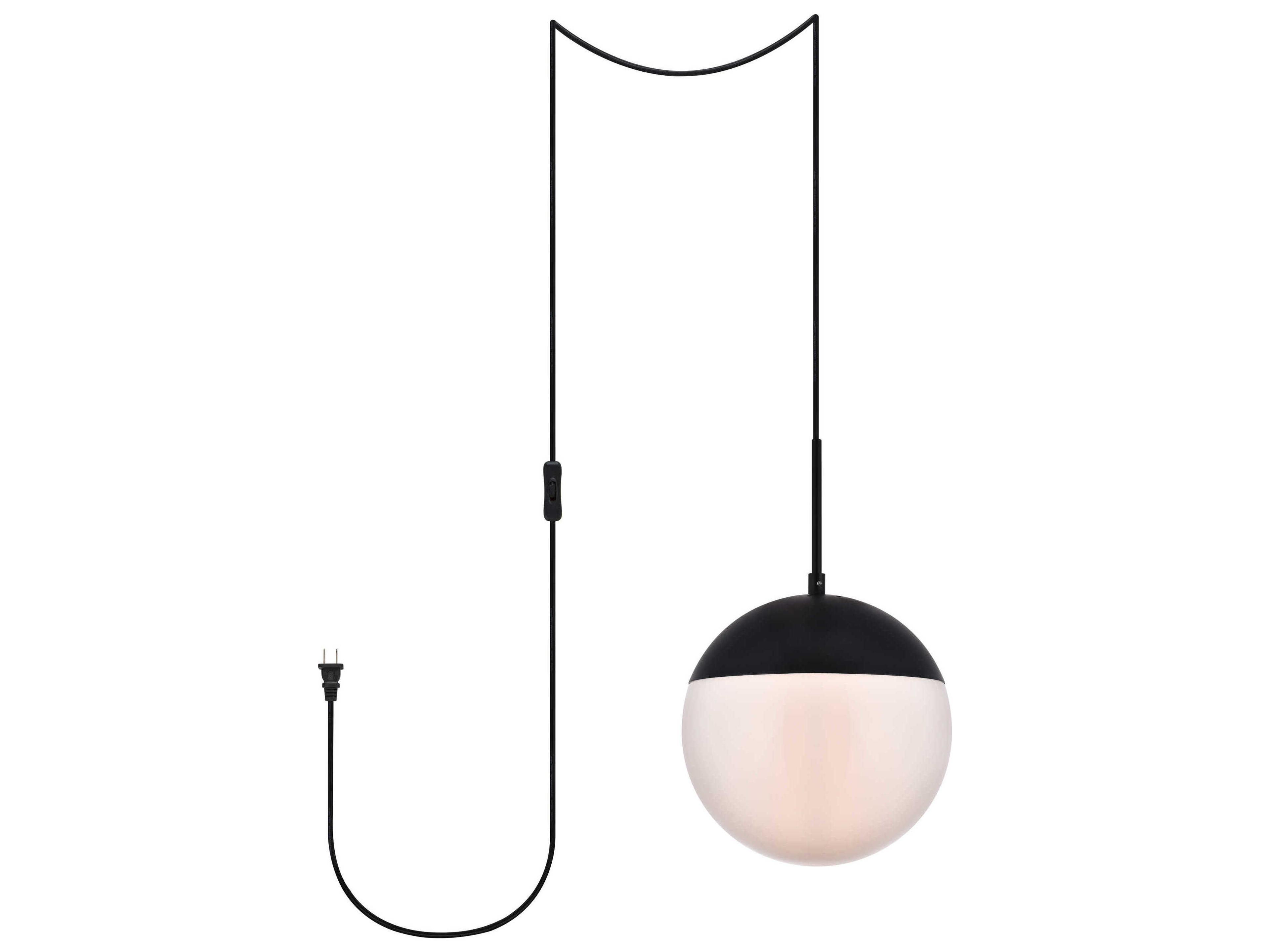 Elegant Lighting Eclipse 1-Light Black And Frosted White Glass Globe Mini Pendant
