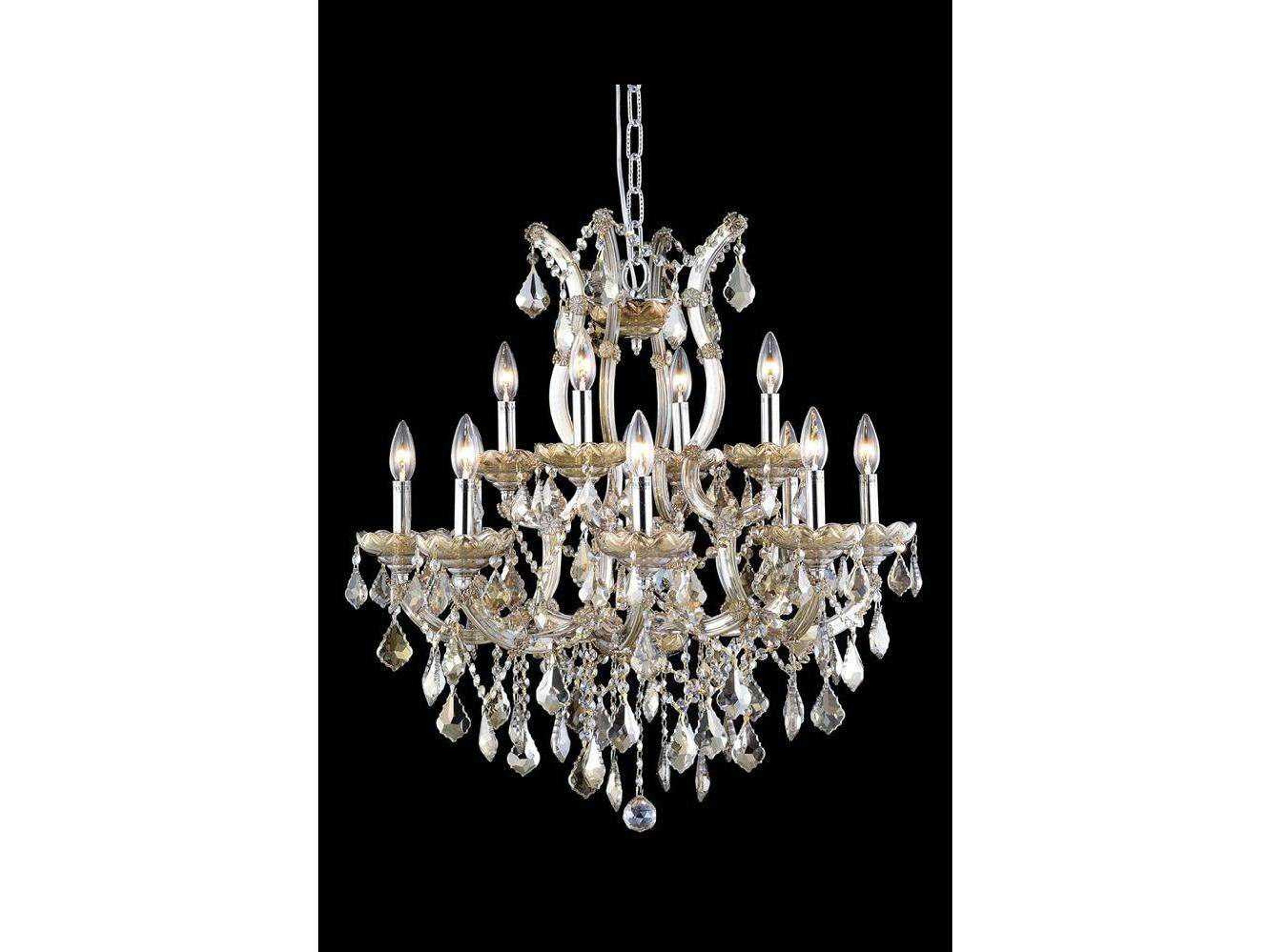 Maria Theresa 13-Light Golden Teak Crystal Candelabra Tiered Chandelier