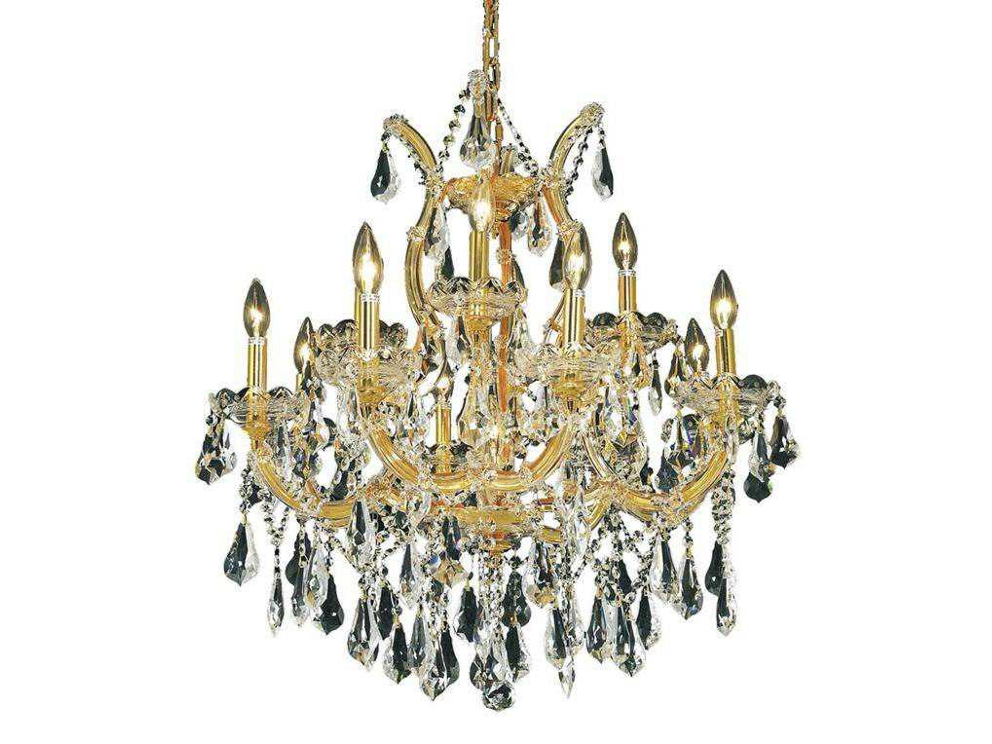 Maria Theresa 13-Light Gold Clear Crystal Candelabra Tiered Chandelier