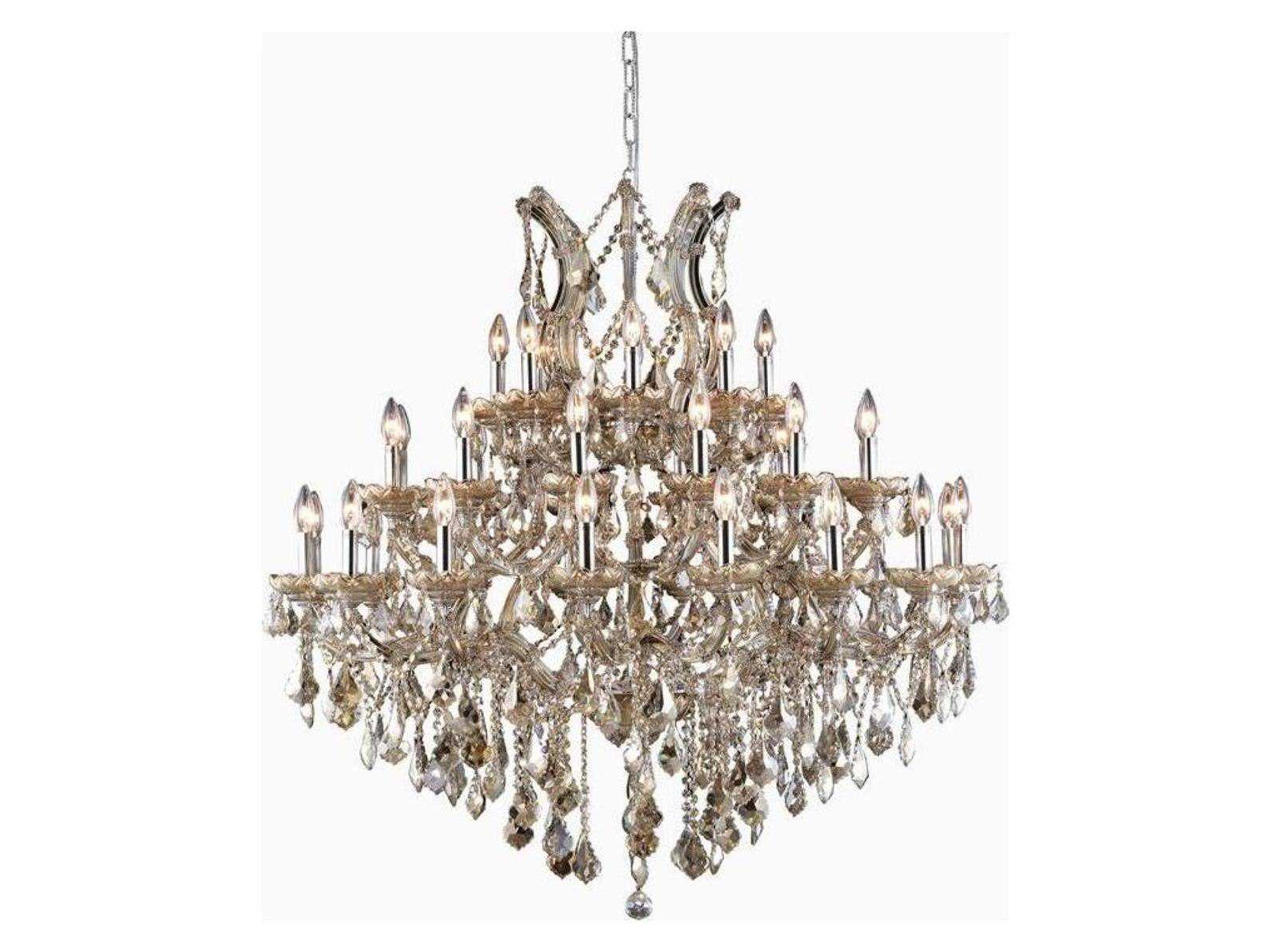 Elegant Lighting Maria Theresa 37-Light Golden Teak Crystal Candelabra Tiered Chandelier