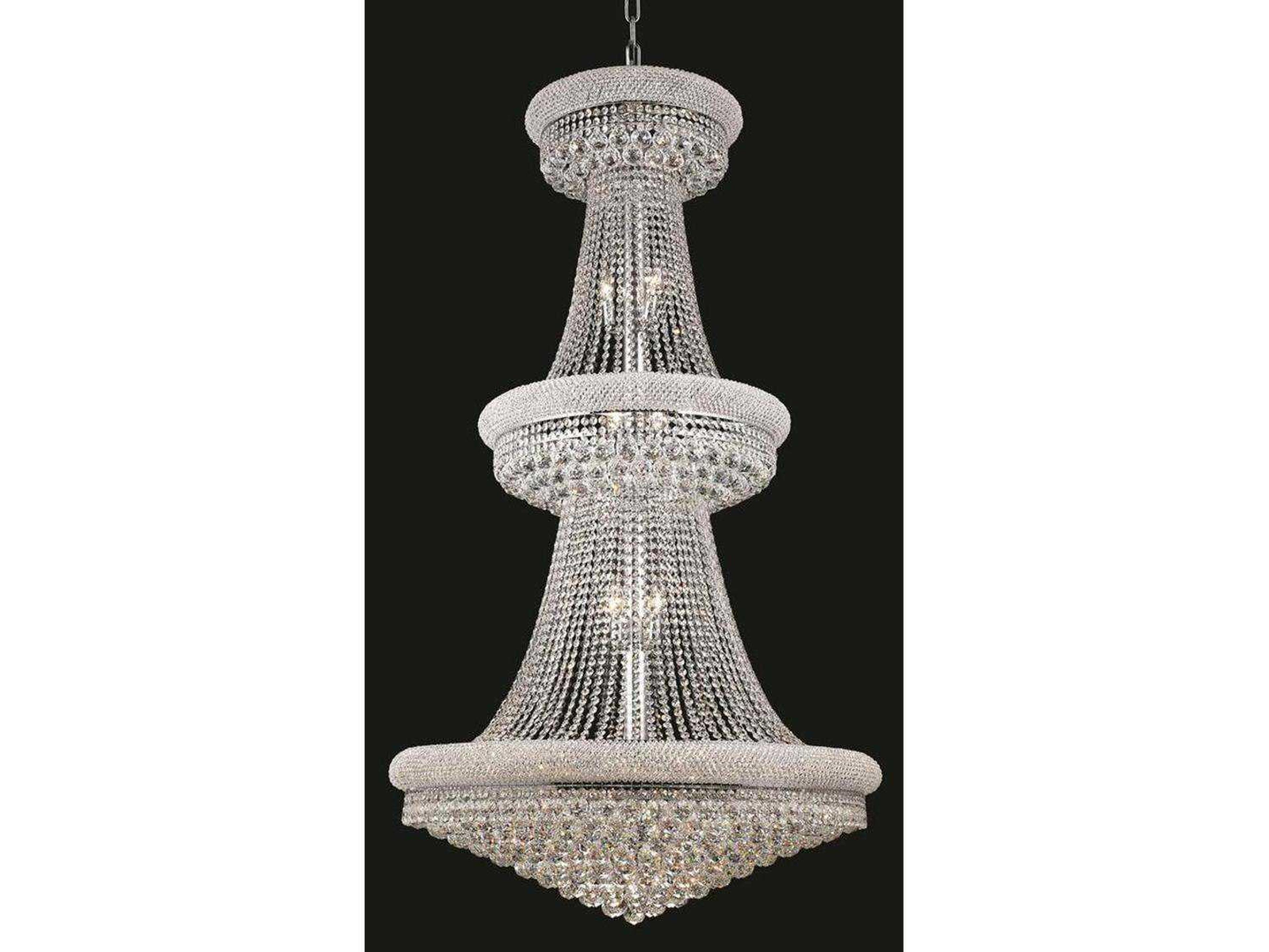 Primo 32-Light Chrome Clear Crystal Empire Round Tiered Chandelier