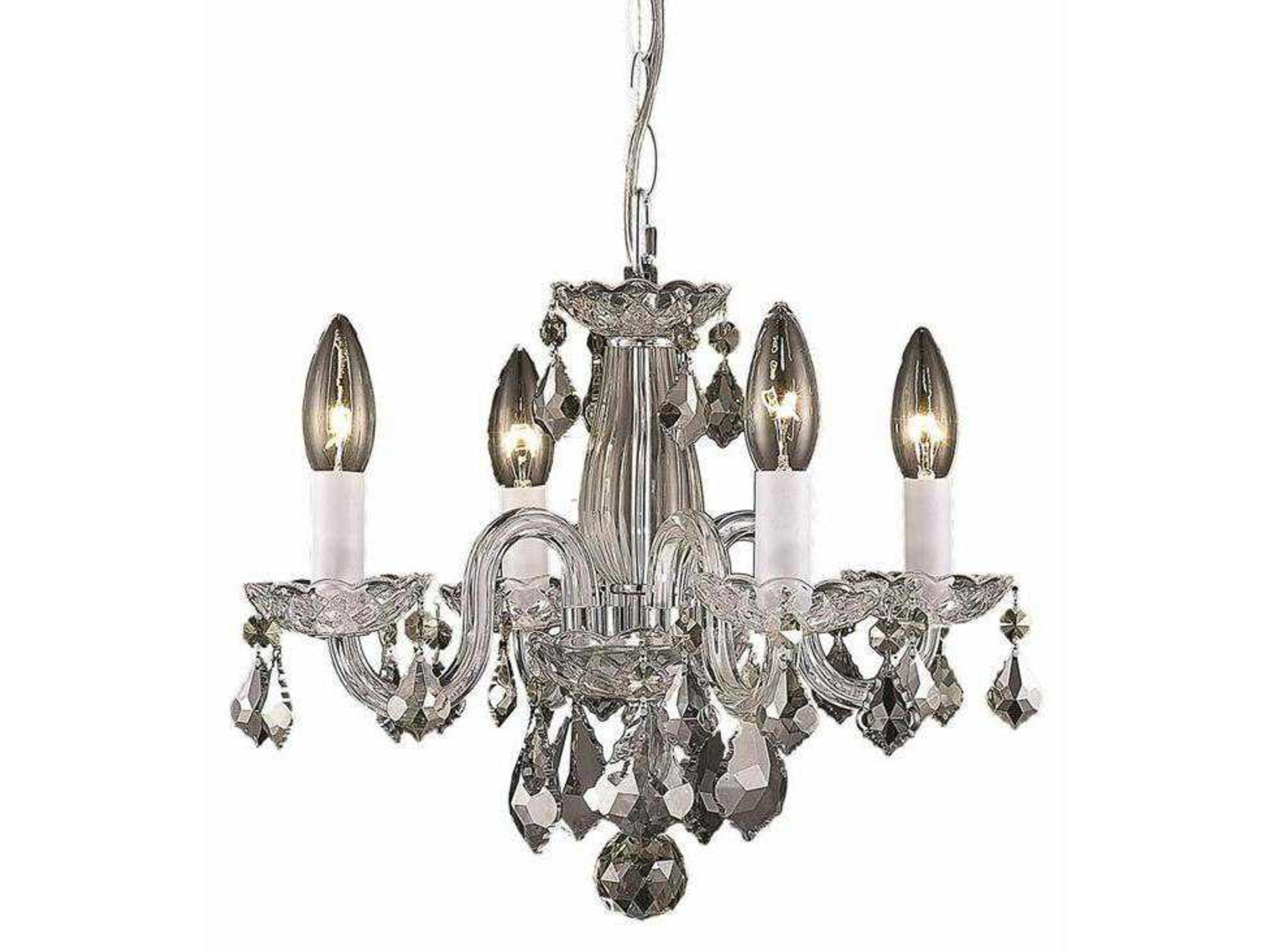 Rococo 4-Light Chrome Clear Crystal Glass Candelabra Chandelier