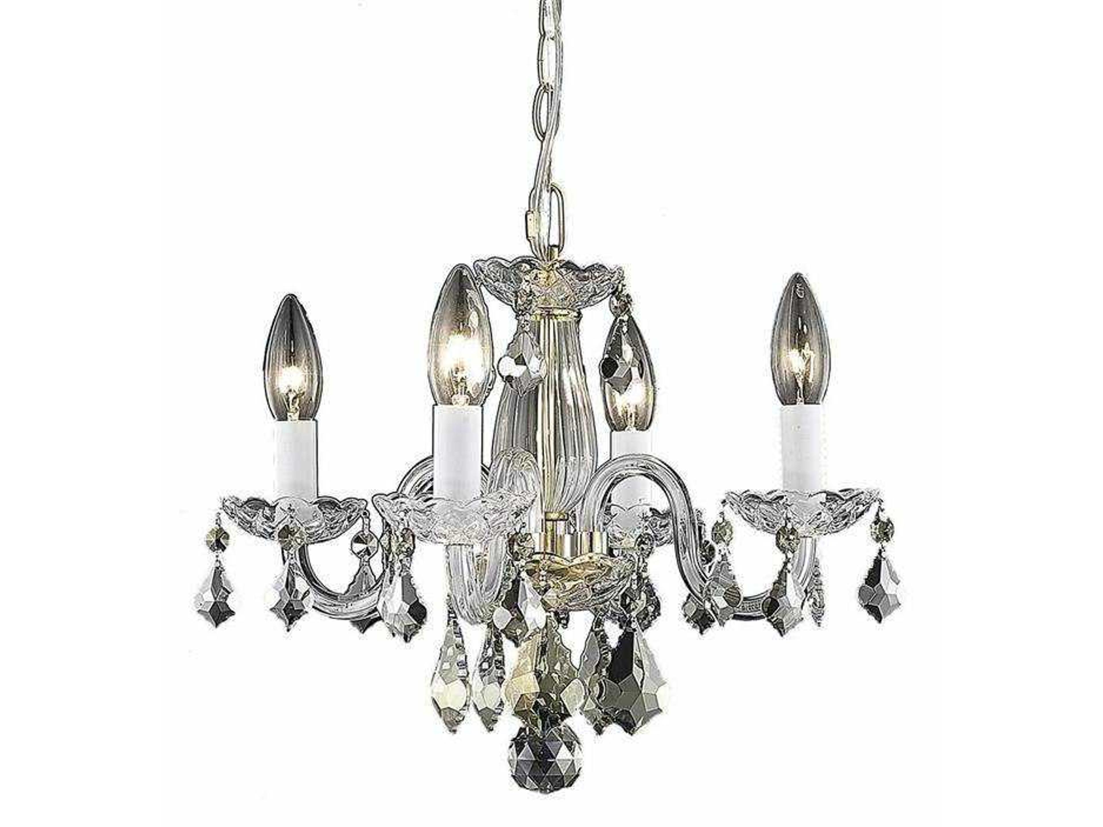 Rococo 4-Light Gold Clear Crystal Glass Candelabra Chandelier