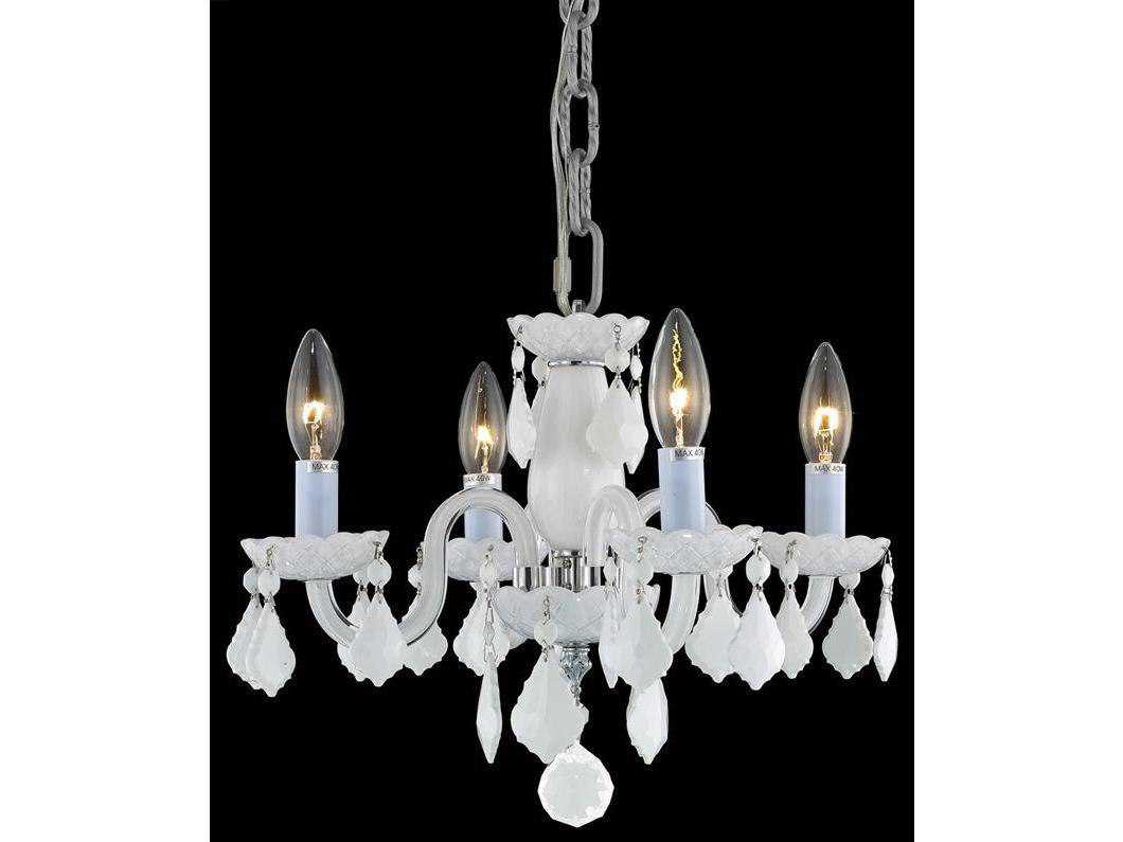 Elegant Lighting Rococo 4-Light White Crystal Glass Candelabra Chandelier
