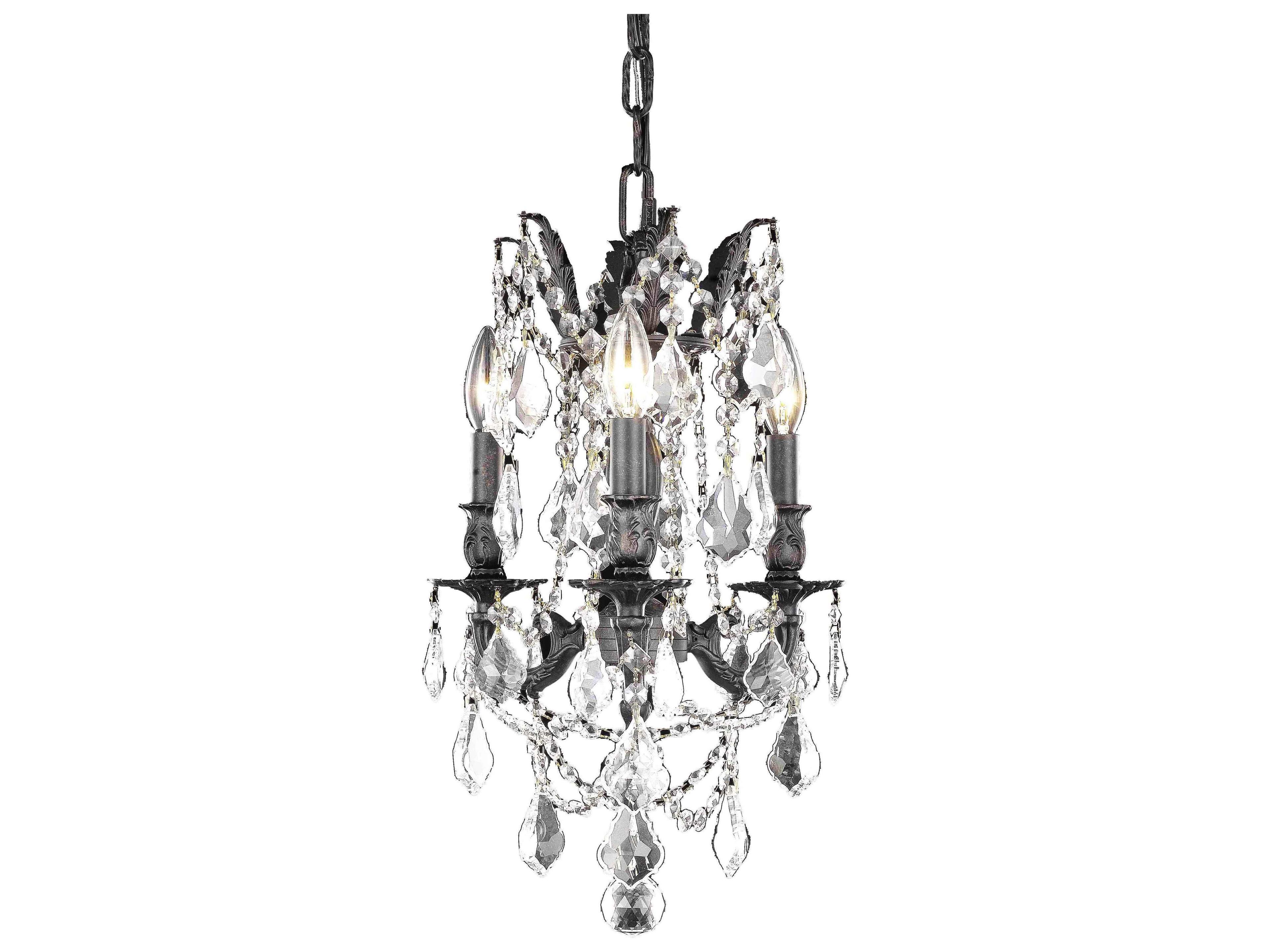 Elegant Lighting Rosalia 3-Light Dark Bronze Clear Crystal Candelabra Chandelier