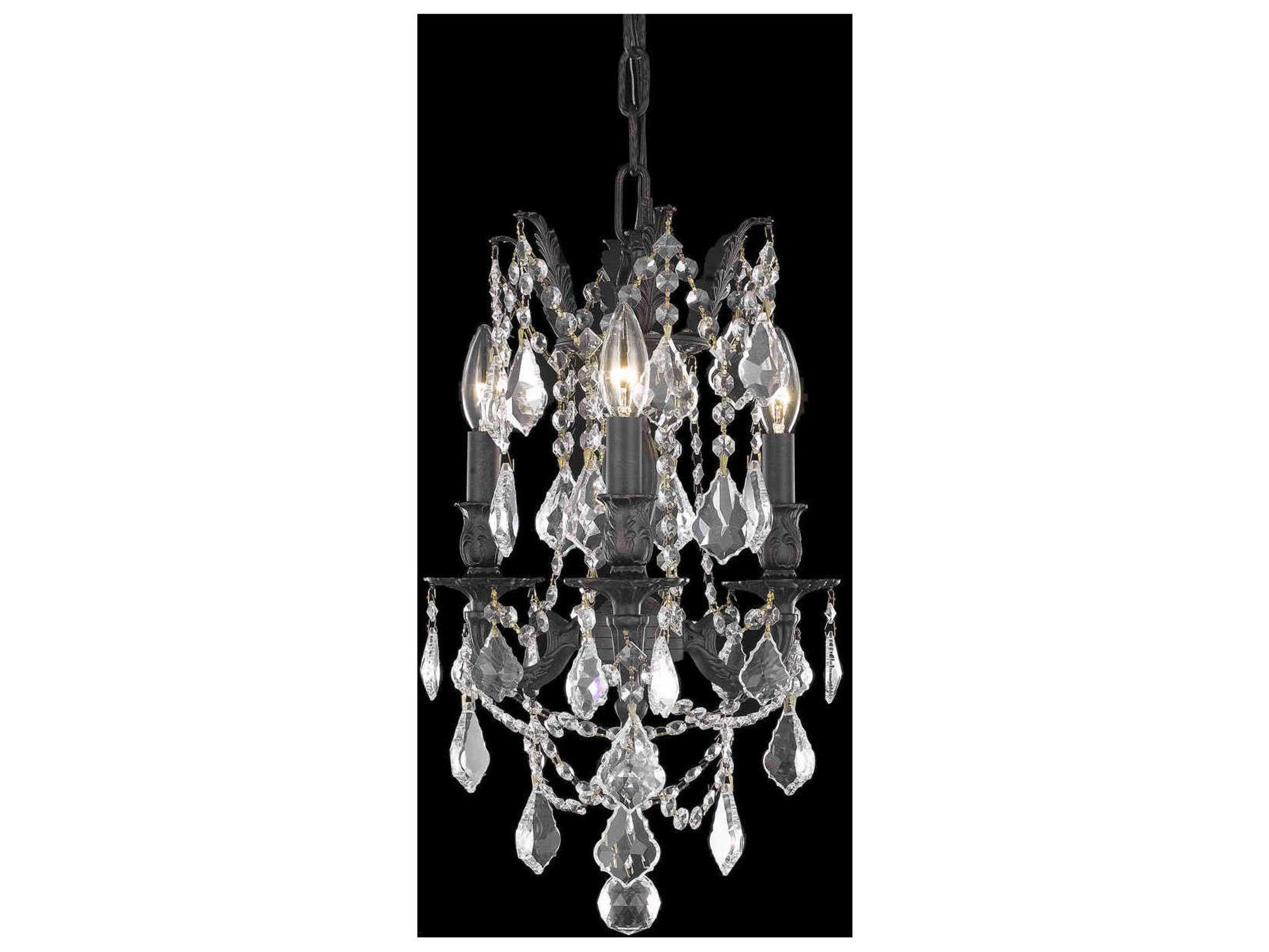 Rosalia 3-Light Dark Bronze Gold Crystal Candelabra Chandelier