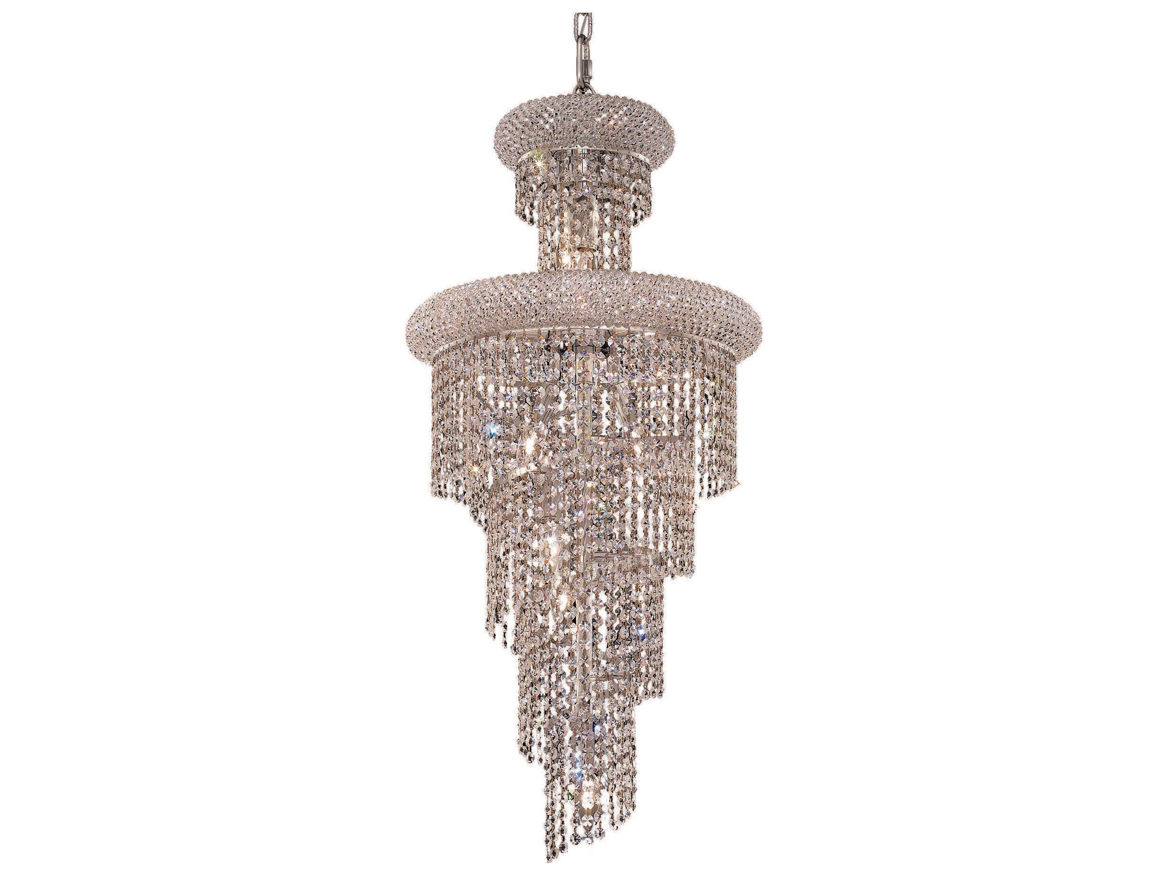 Spiral 10-Light Chrome Clear Crystal Tiered Chandelier