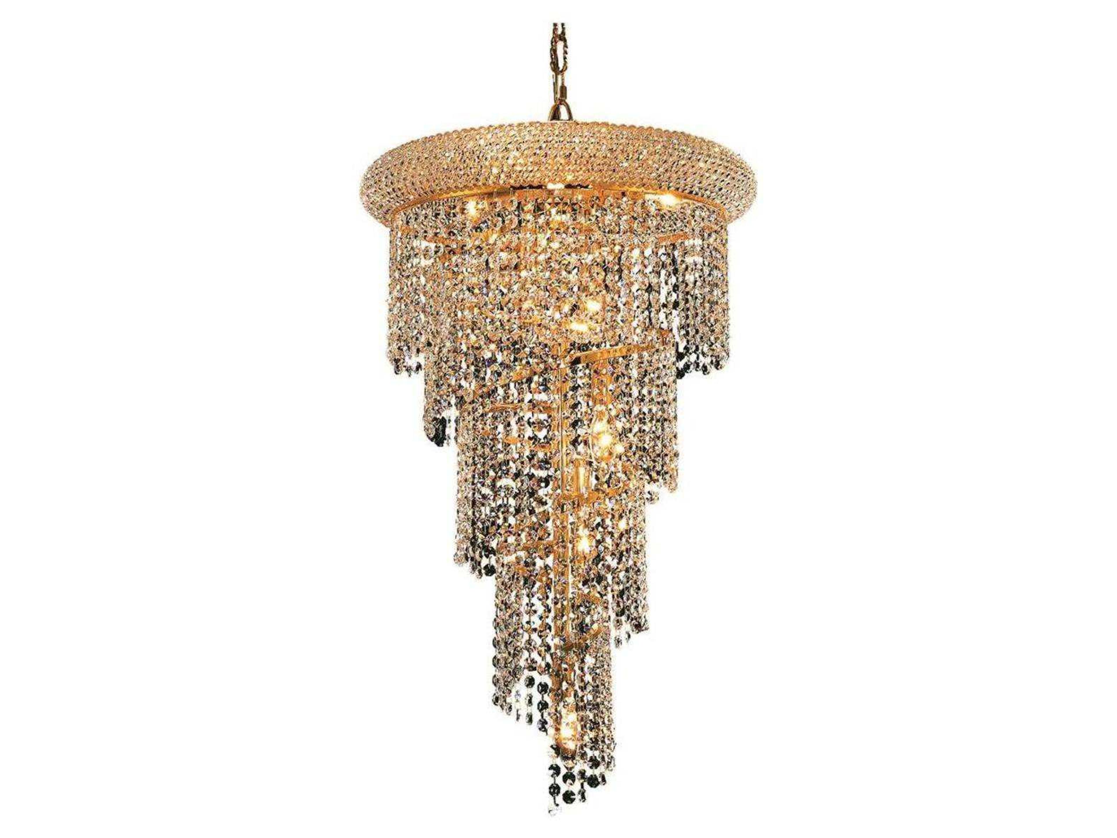 Spiral 8-Light Gold Clear Crystal Chandelier
