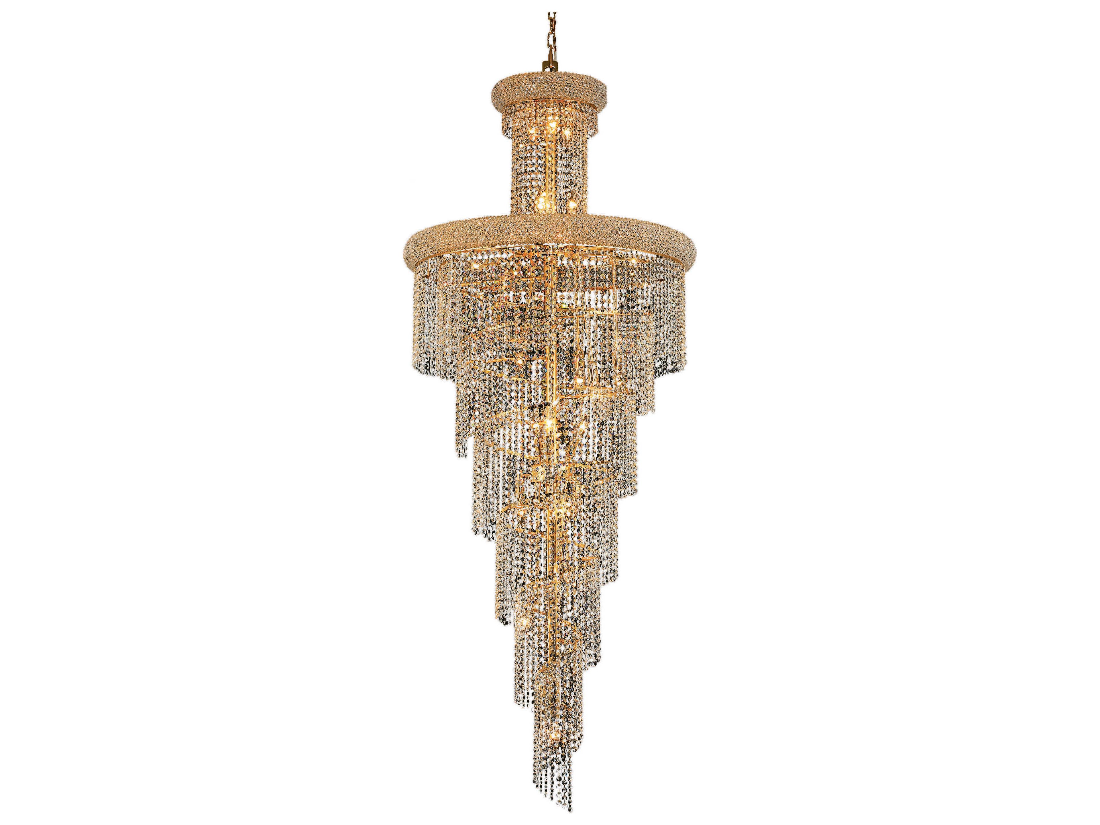 Spiral 28-Light Gold Clear Crystal Tiered Chandelier