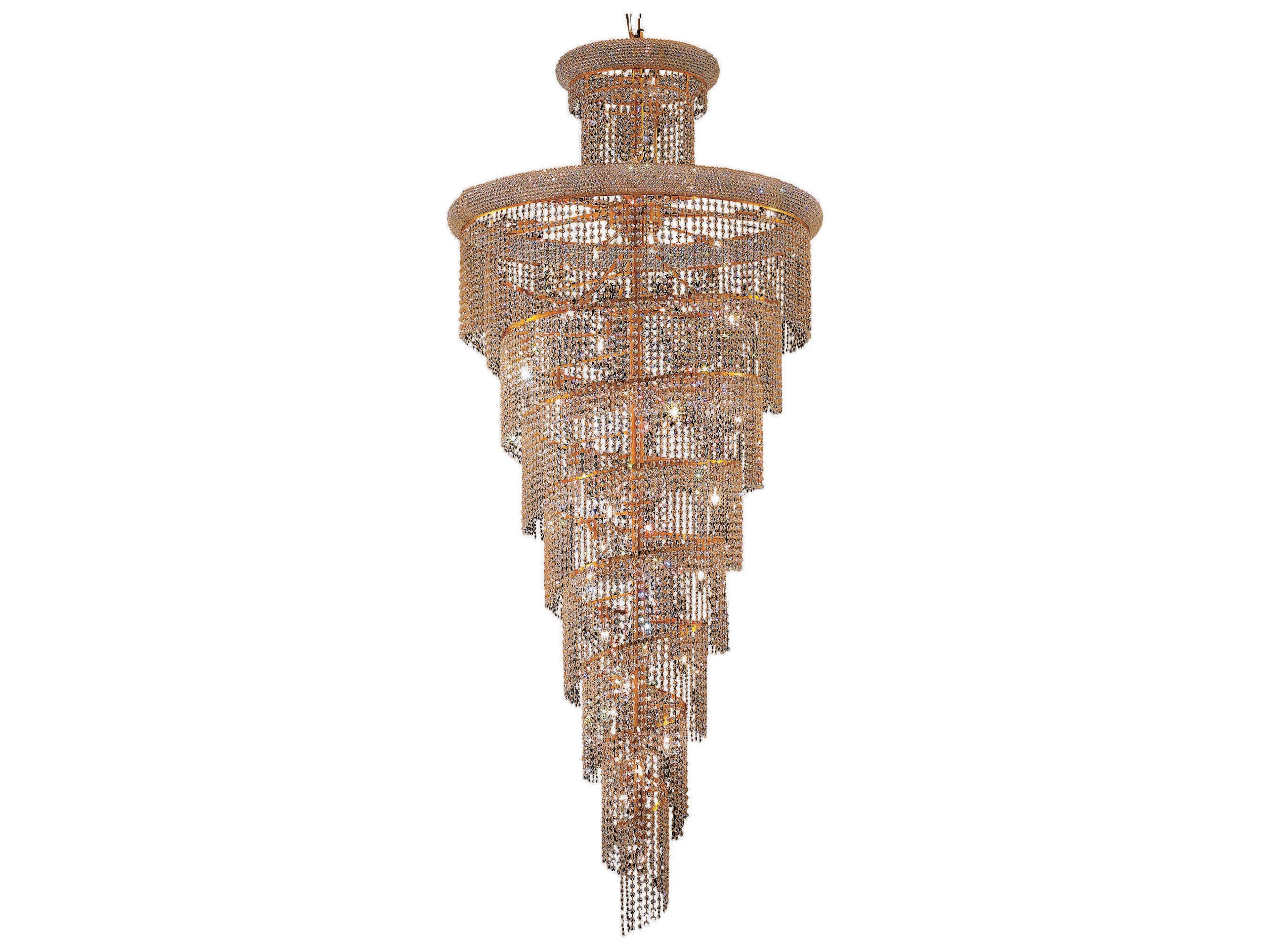 Spiral 32-Light Gold Clear Crystal Tiered Chandelier