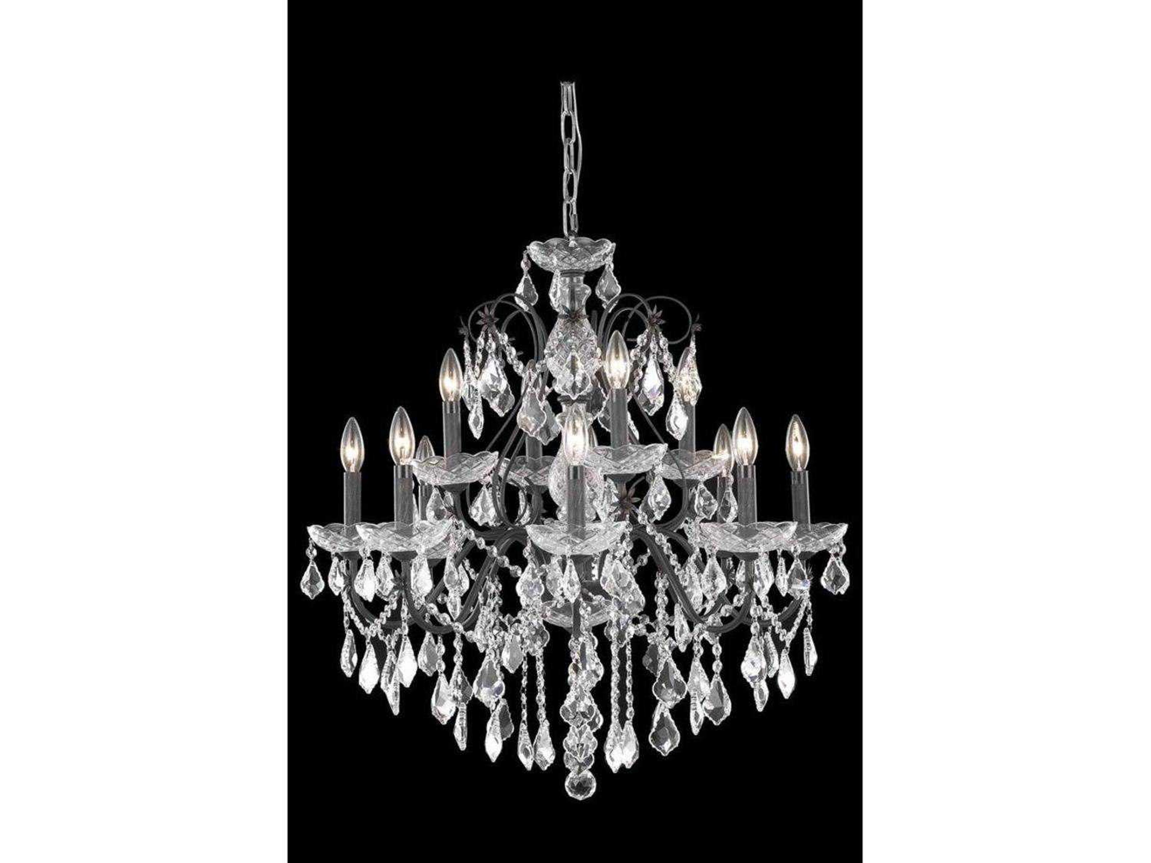 St. Francis 12-Light Dark Bronze Clear Crystal Candelabra Tiered Chandelier