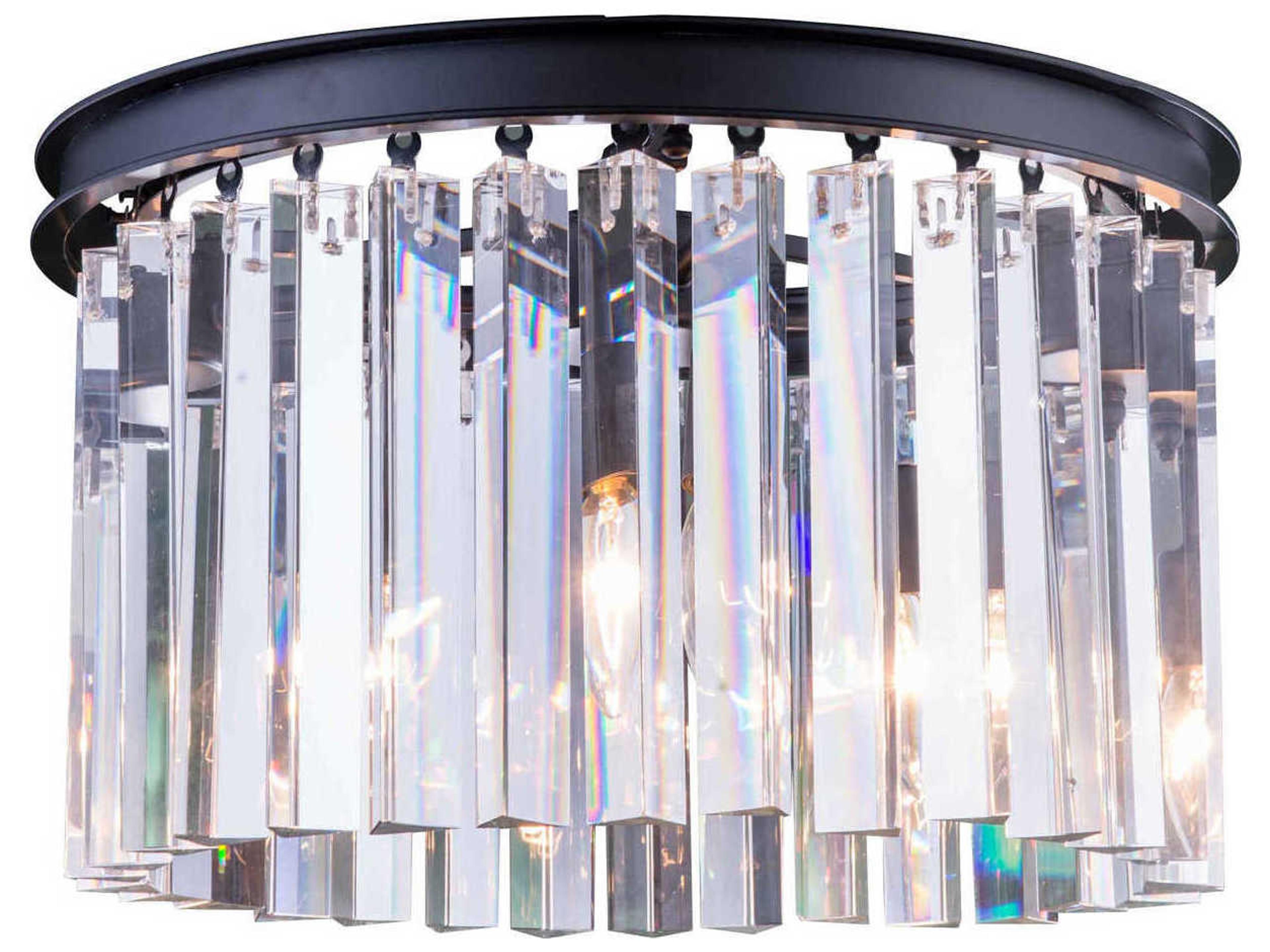 Sydney 3-Light Matte Black Clear Crystal Drum Flush Mount