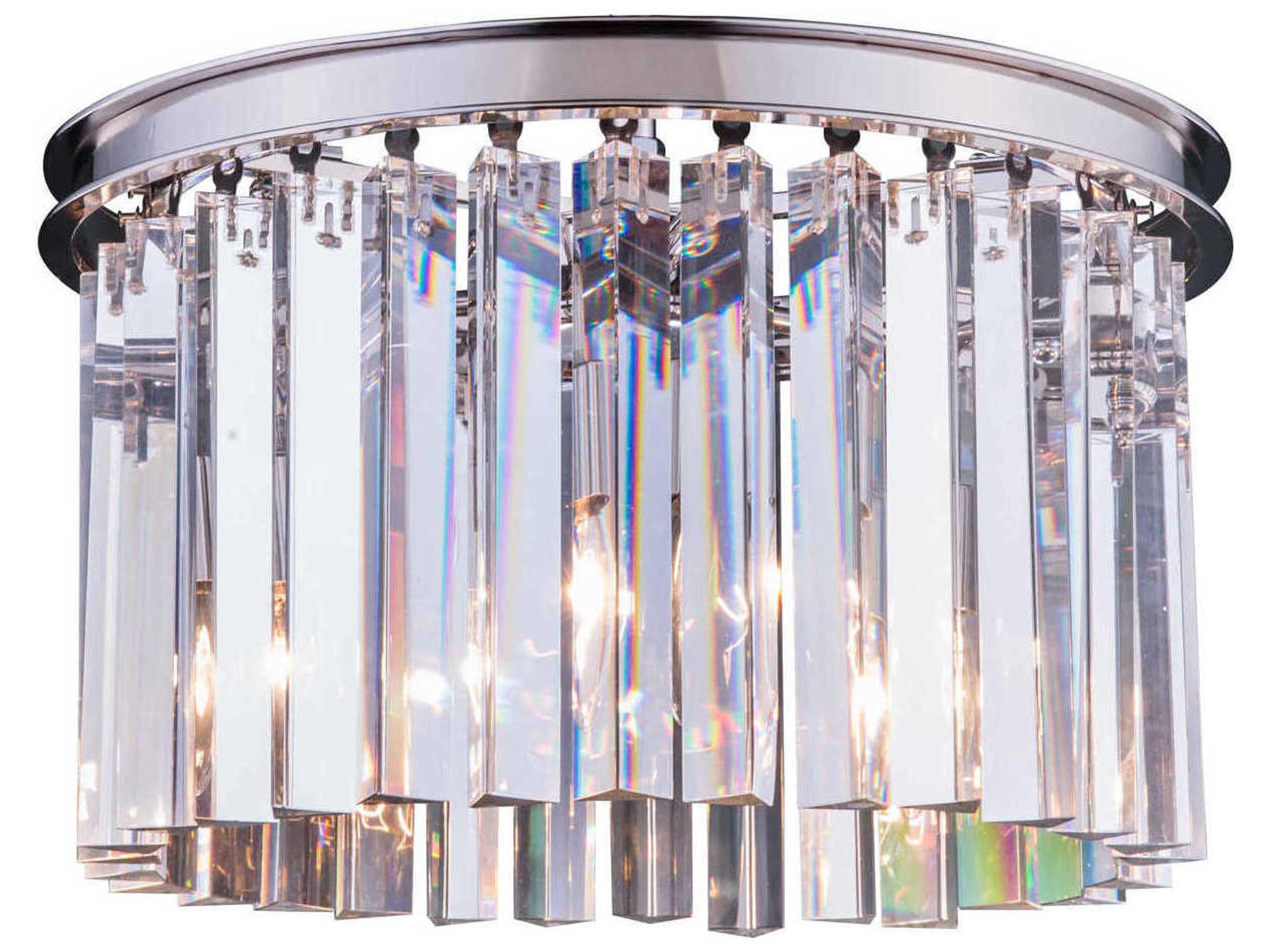 Sydney 3-Light Polished Nickel Clear Crystal Drum Flush Mount