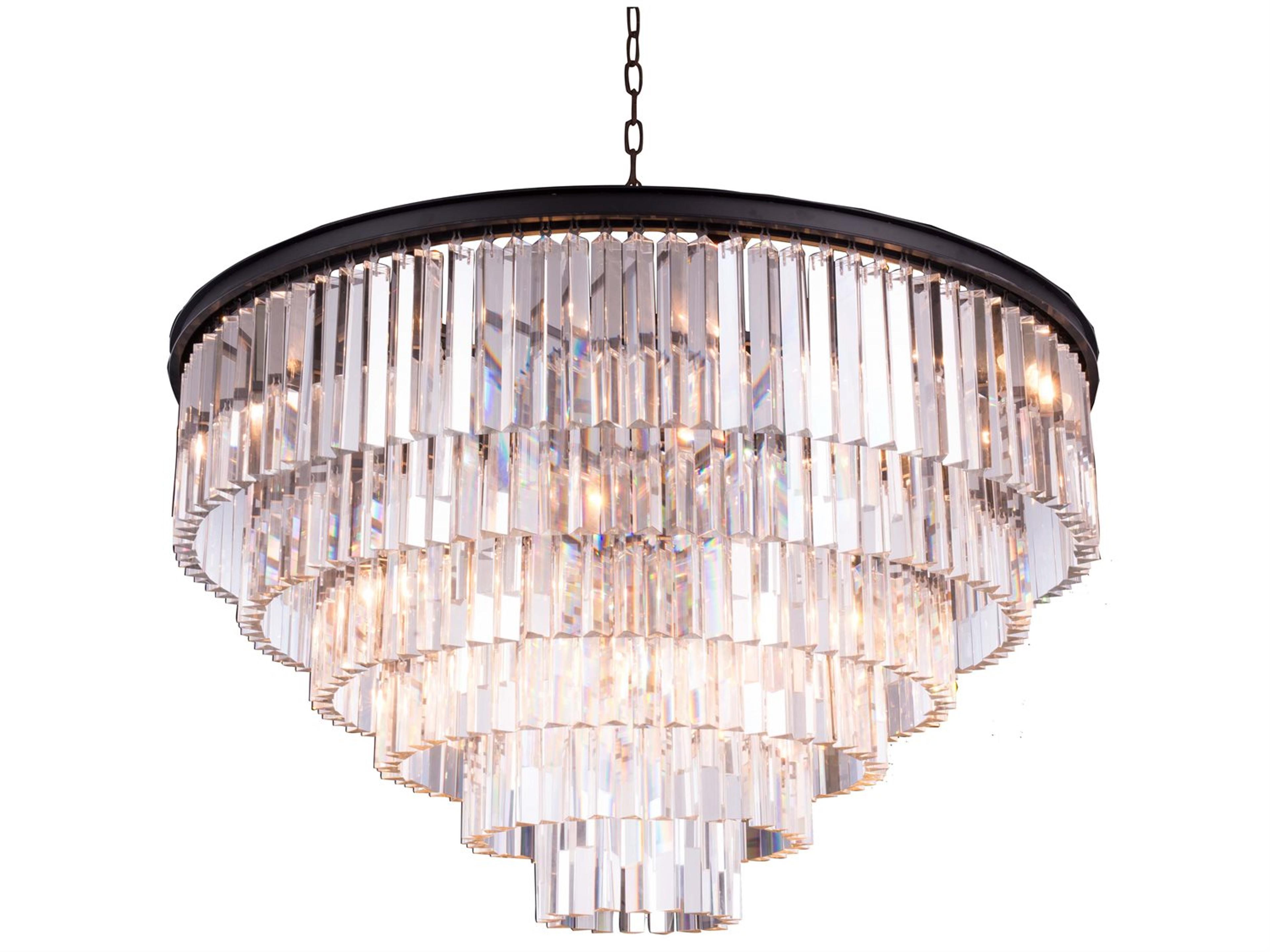 Sydney 33-Light Matte Black Clear Crystal Tiered Pendant