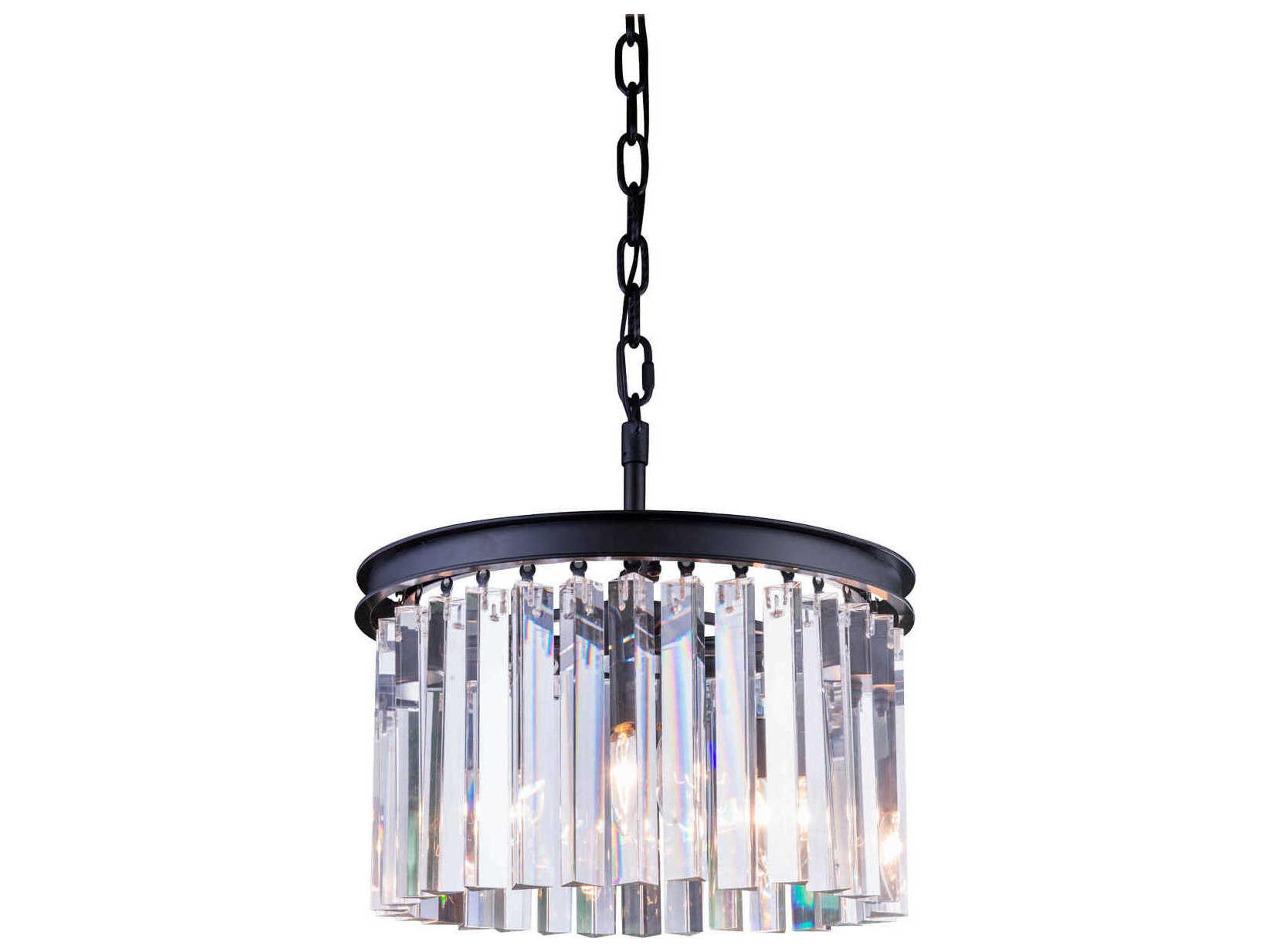 Sydney 3-Light Matte Black Clear Crystal Drum Pendant