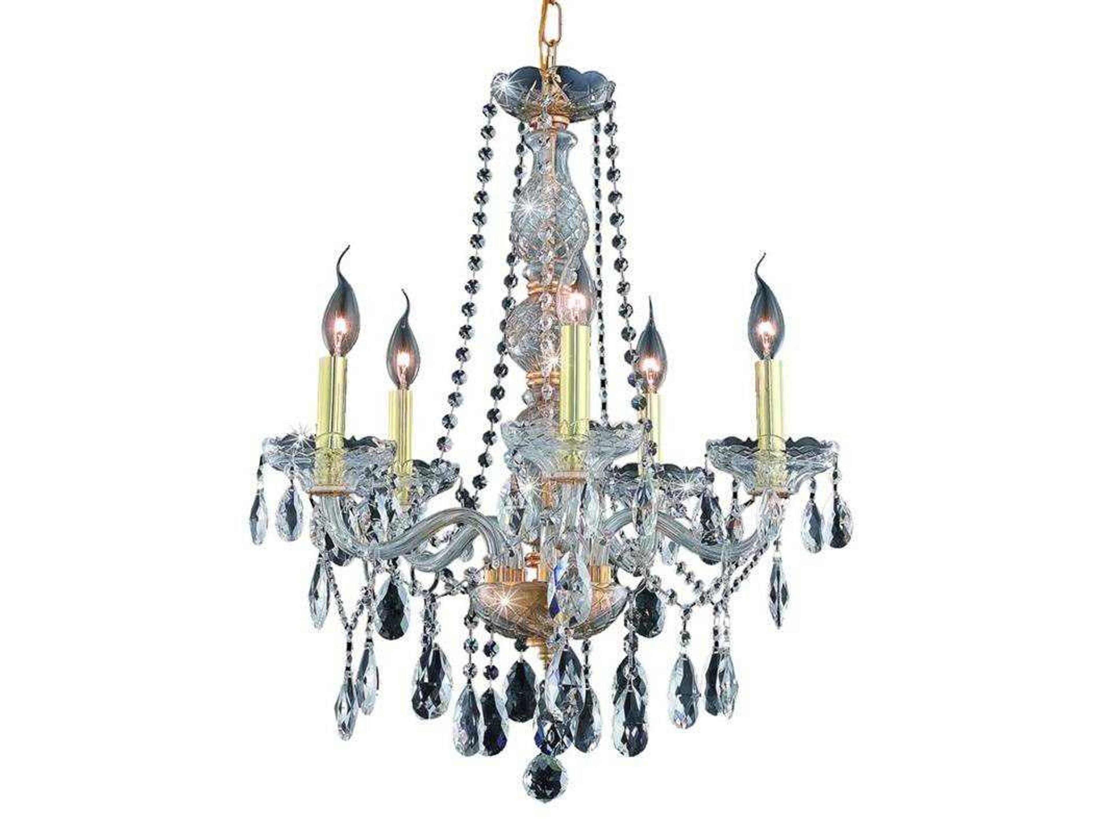 Verona 5-Light Gold Clear Crystal Glass Candelabra Chandelier