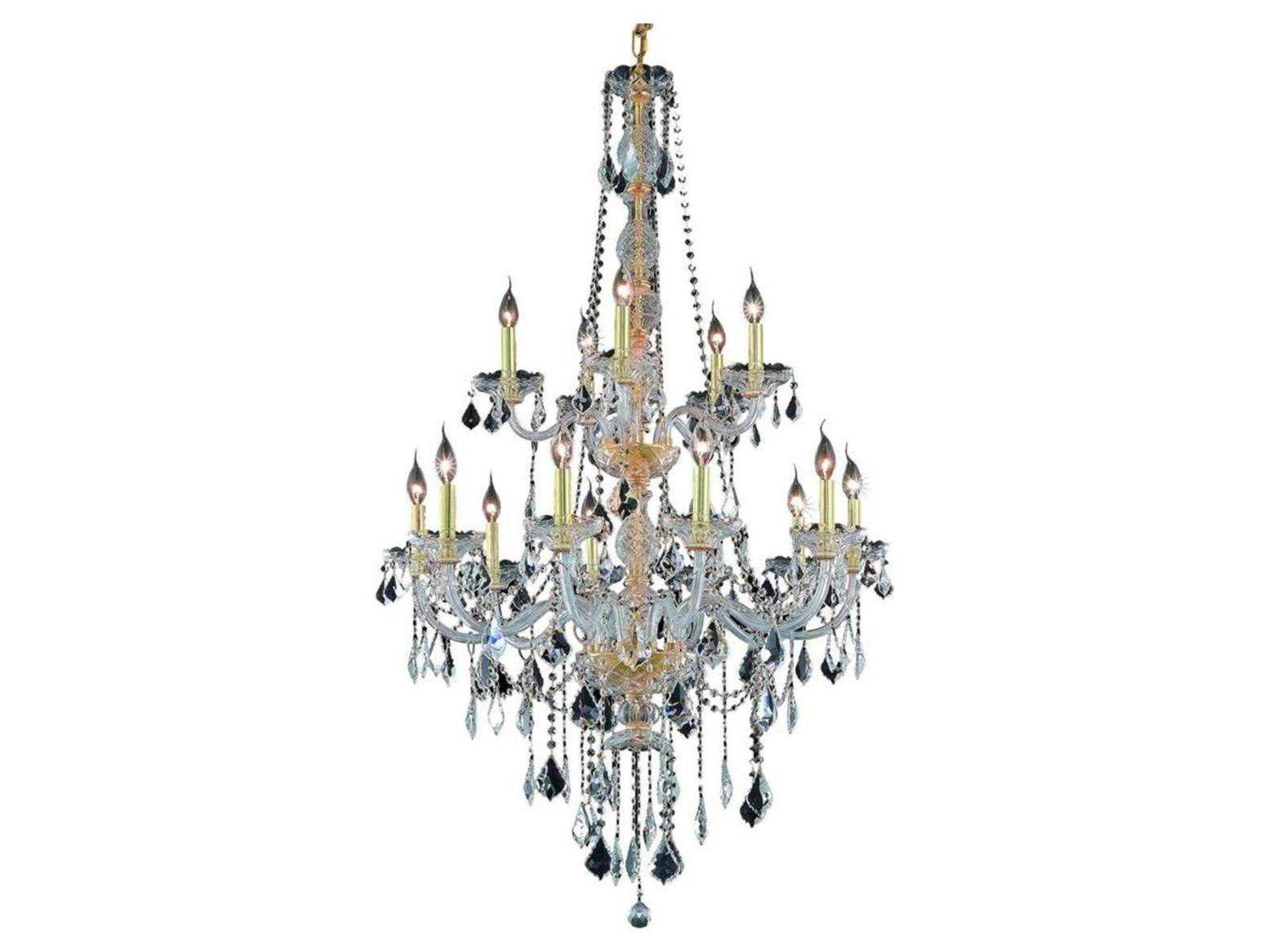 Verona 15-Light Gold Clear Crystal Glass Candelabra Tiered Chandelier