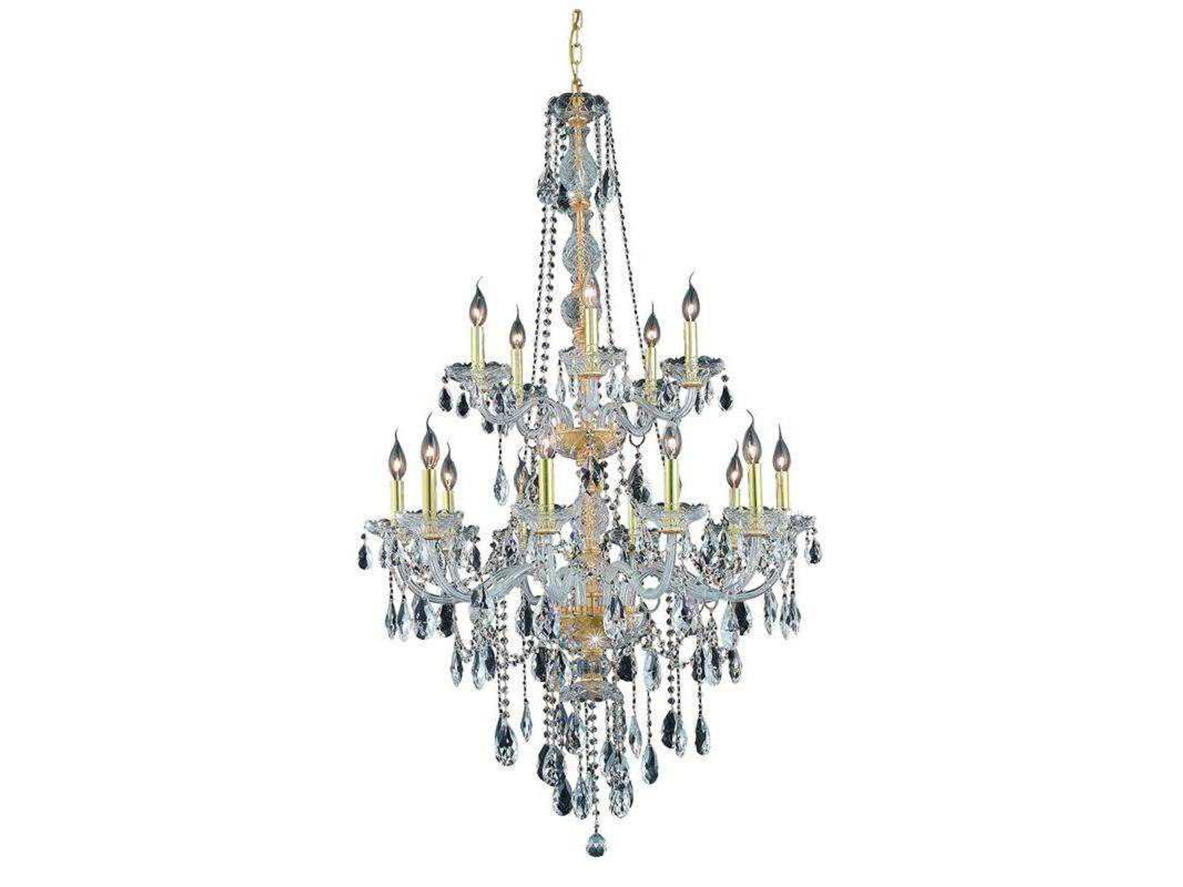 Verona 15-Light Gold Clear Crystal Glass Candelabra Tiered Chandelier