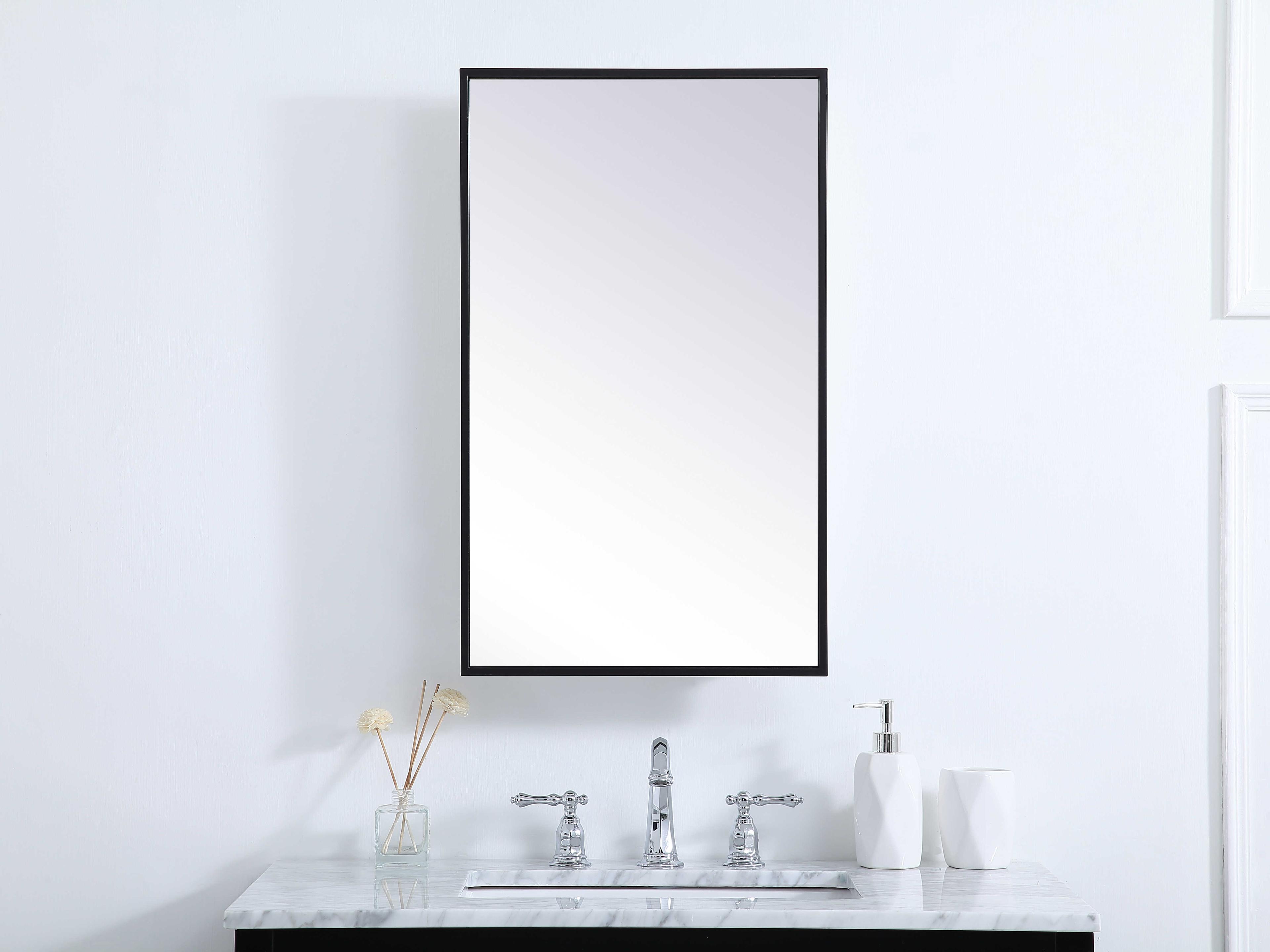 Elegant Lighting Wyn Black Rectangular Medicine Cabinet Wall Mirror