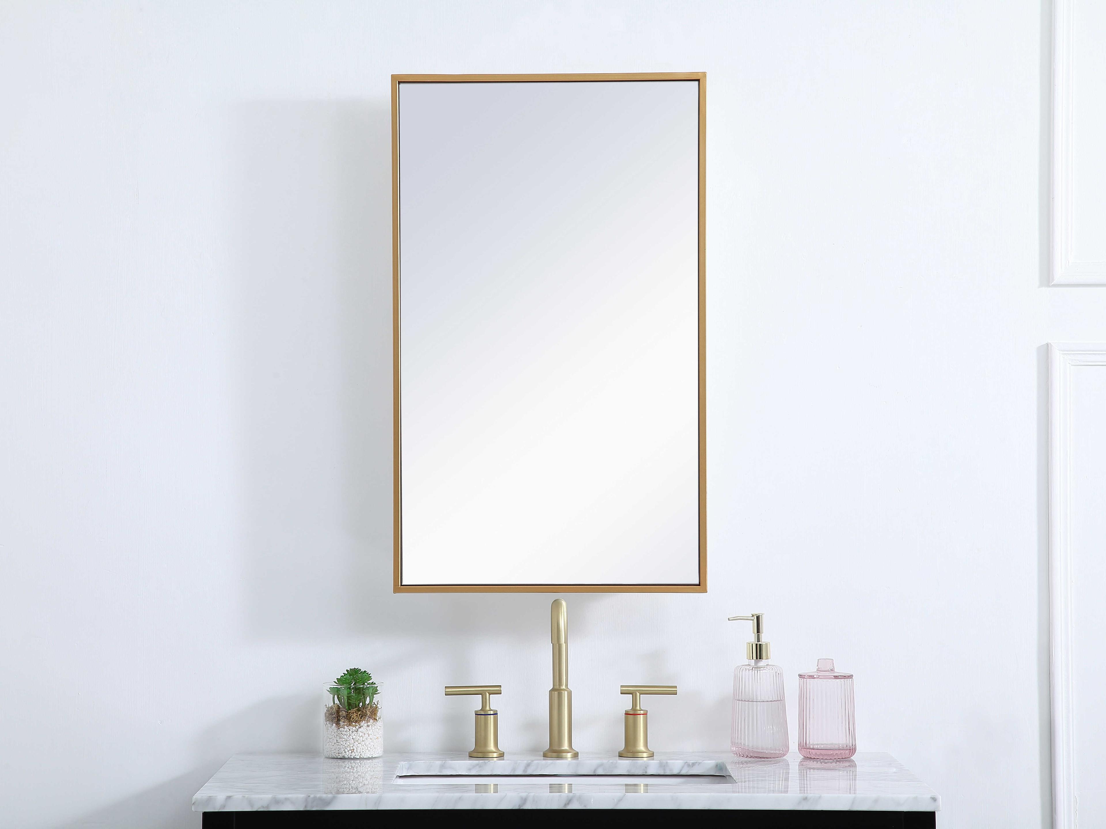 Elegant Lighting Wyn Brass Rectangular Medicine Cabinet Wall Mirror
