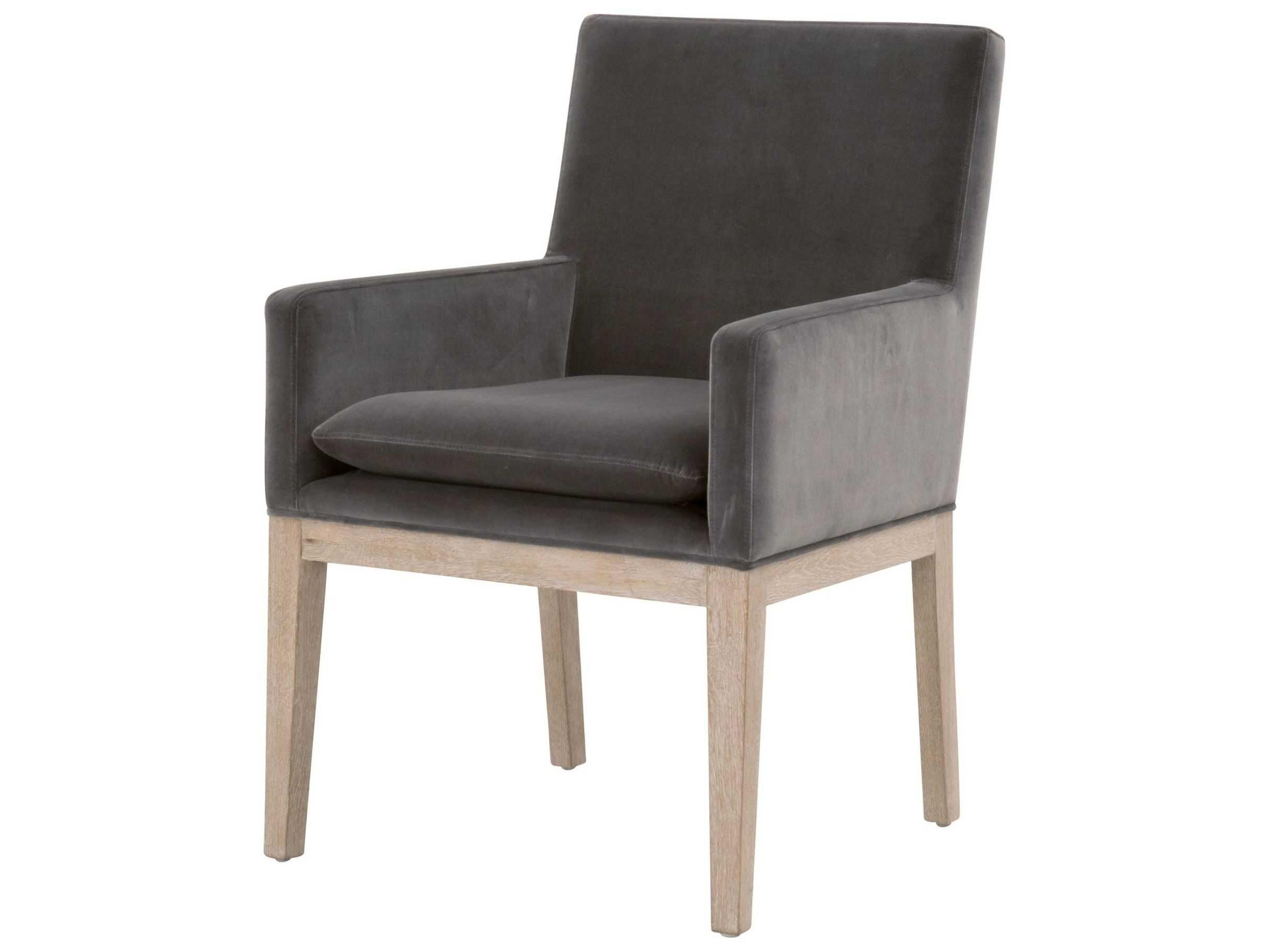 Luxecor Respite Oak Wood Gray Upholstered Arm Dining Chair