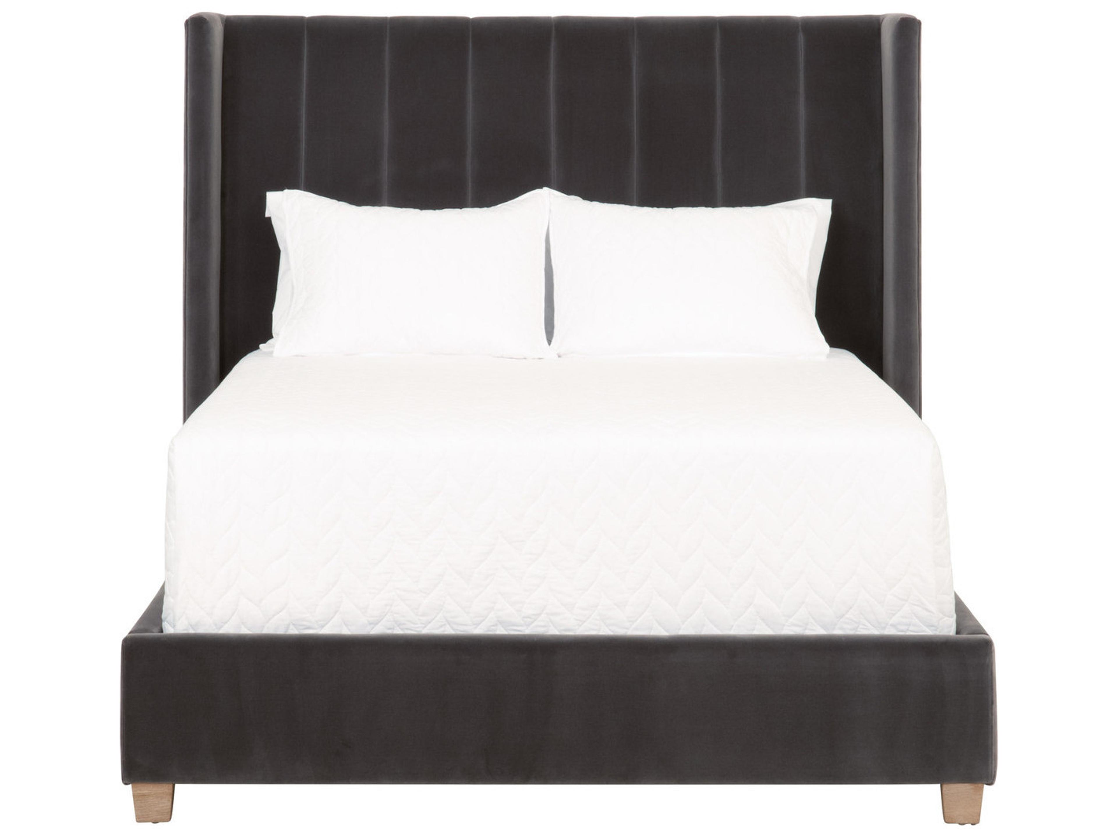 Luxecor Respite Dark Dove Velvet Natural Gray Oak Wood Upholstered California King Platform Bed