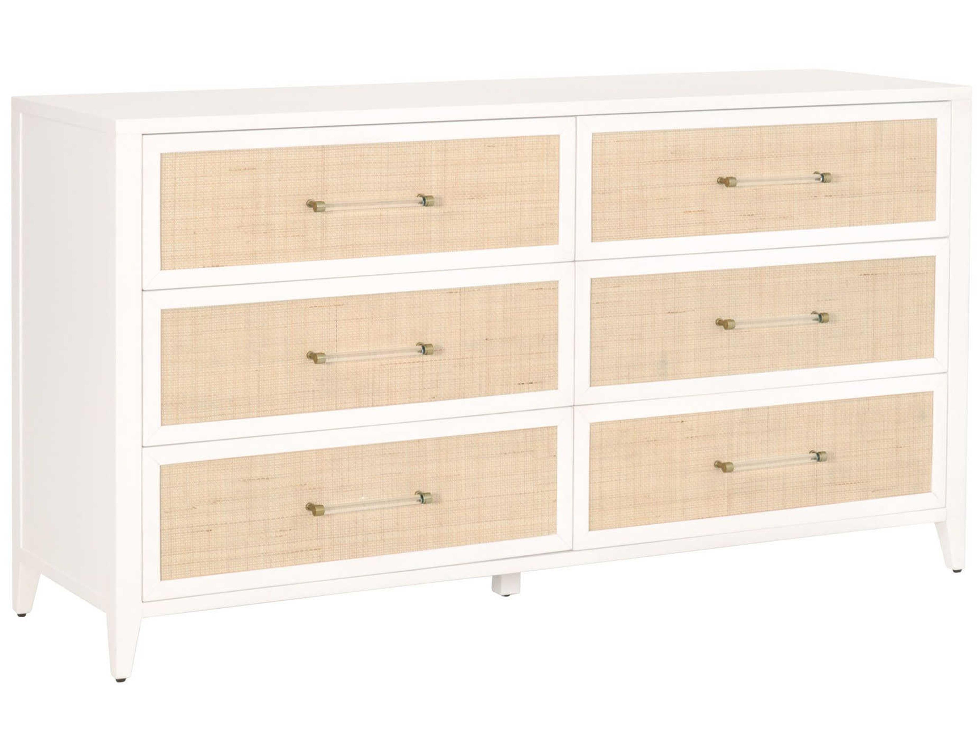 Holland 6-Drawer Double Dresser in Matte White and Rattan
