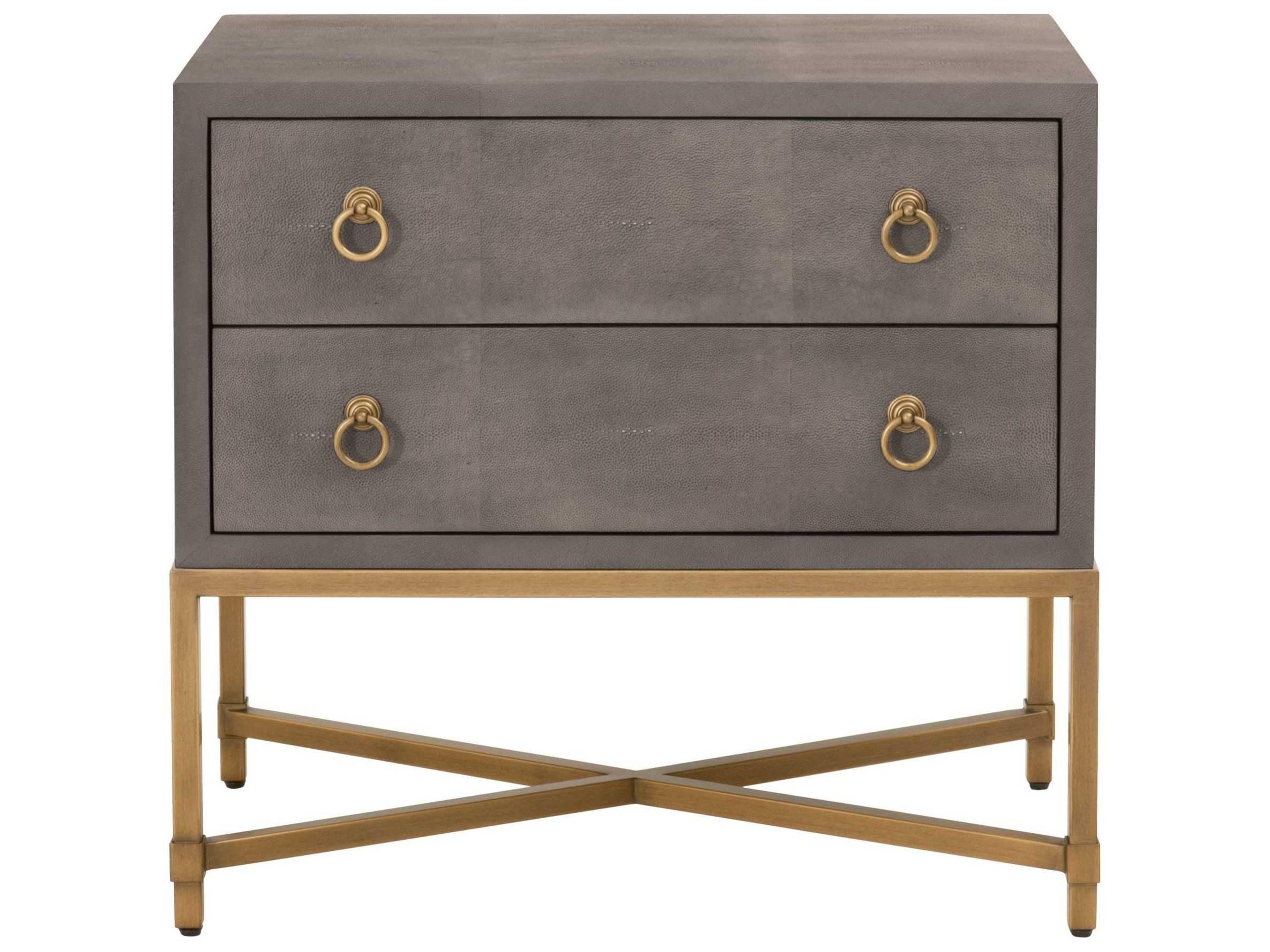 Strand Shagreen 2-Drawer Nightstand in Gray and Brushed Gold
