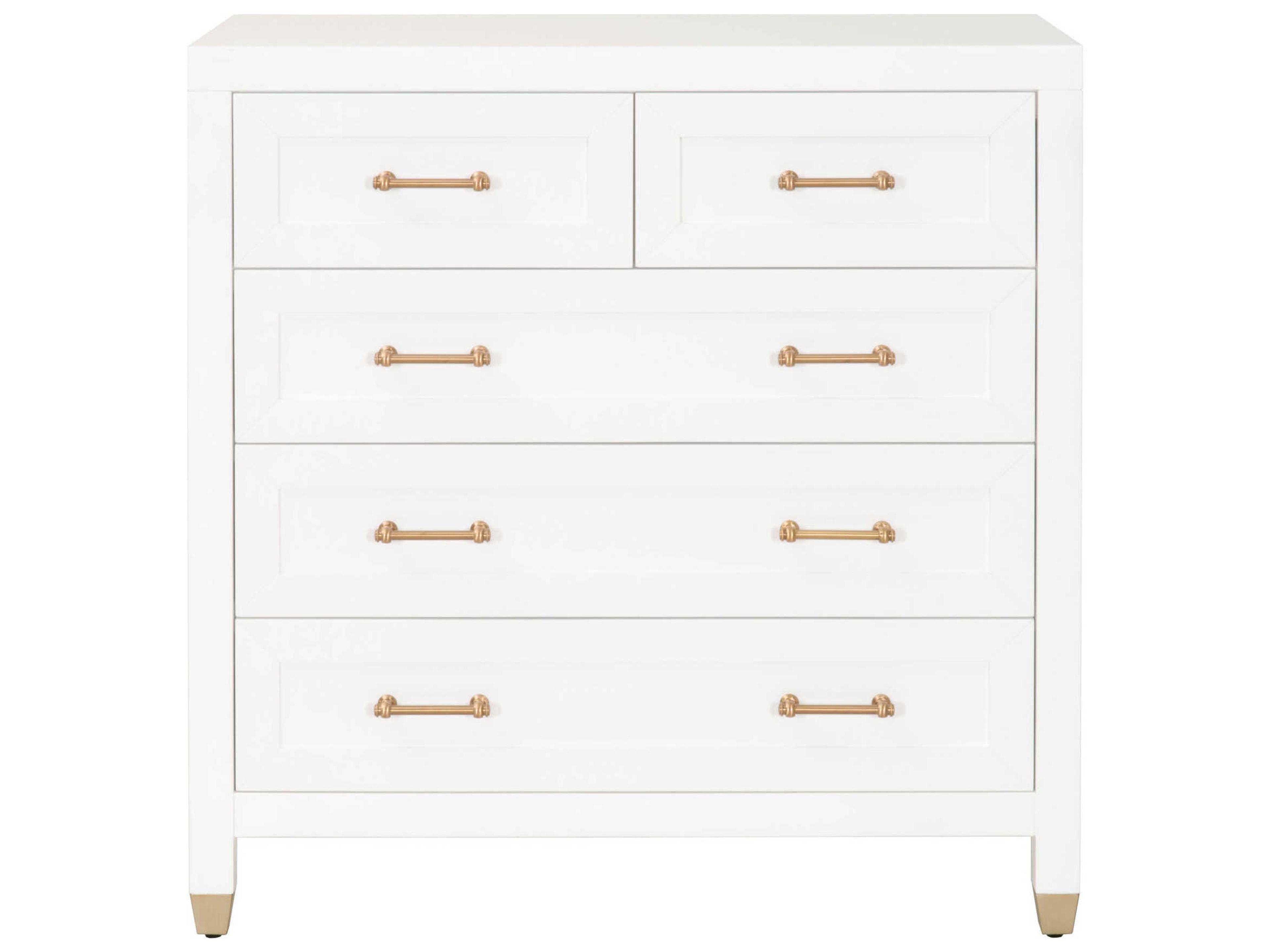 Traditions Stella 5-Drawer High Chest in Matte White with Brushed Brass Hardware