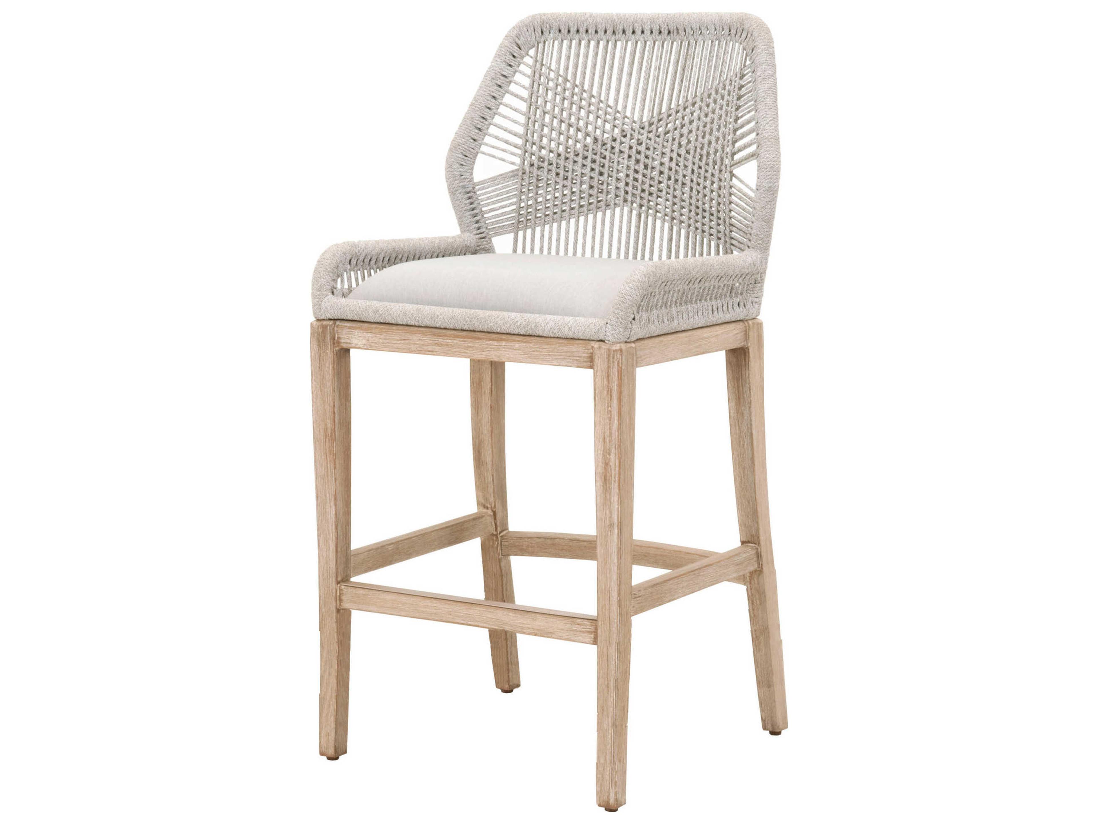 Woven Loom Upholstered Bar Stool in Taupe White Rope Natural Gray Mahogany