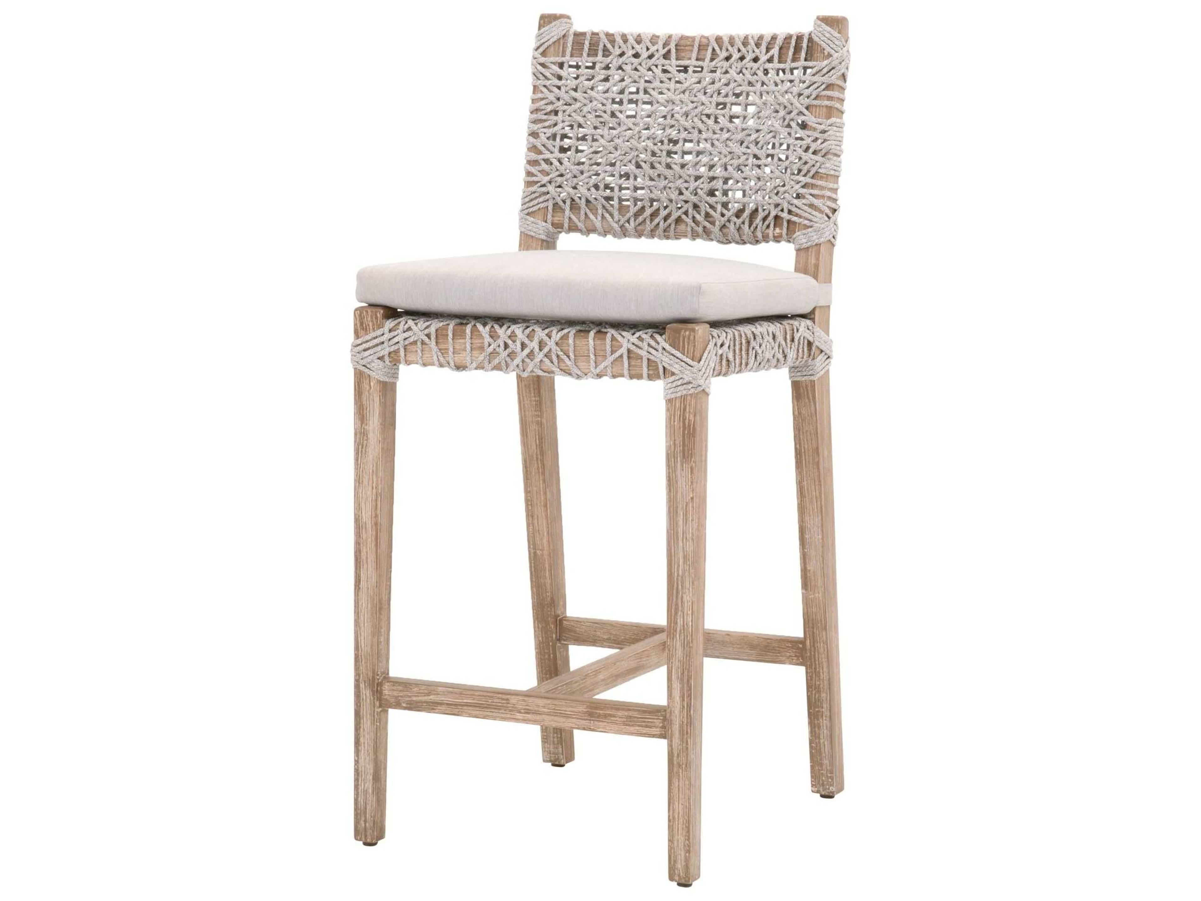 Woven Costa Counter Stool in Natural Gray Mahogany with Taupe White Rope and Pumice Cushion