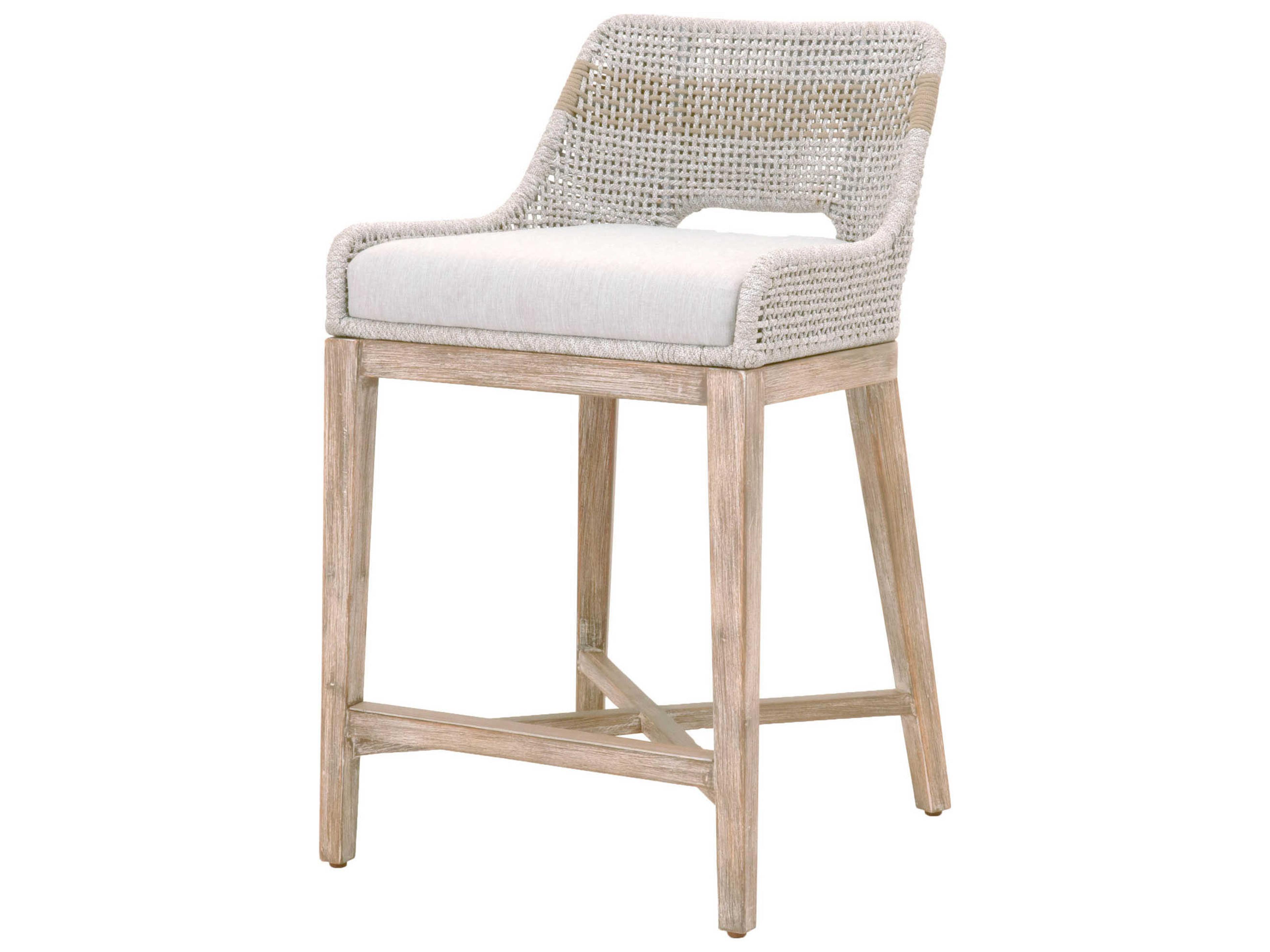 Tapestry Upholstered Counter Stool in Taupe and White Rope with Natural Gray Mahogany