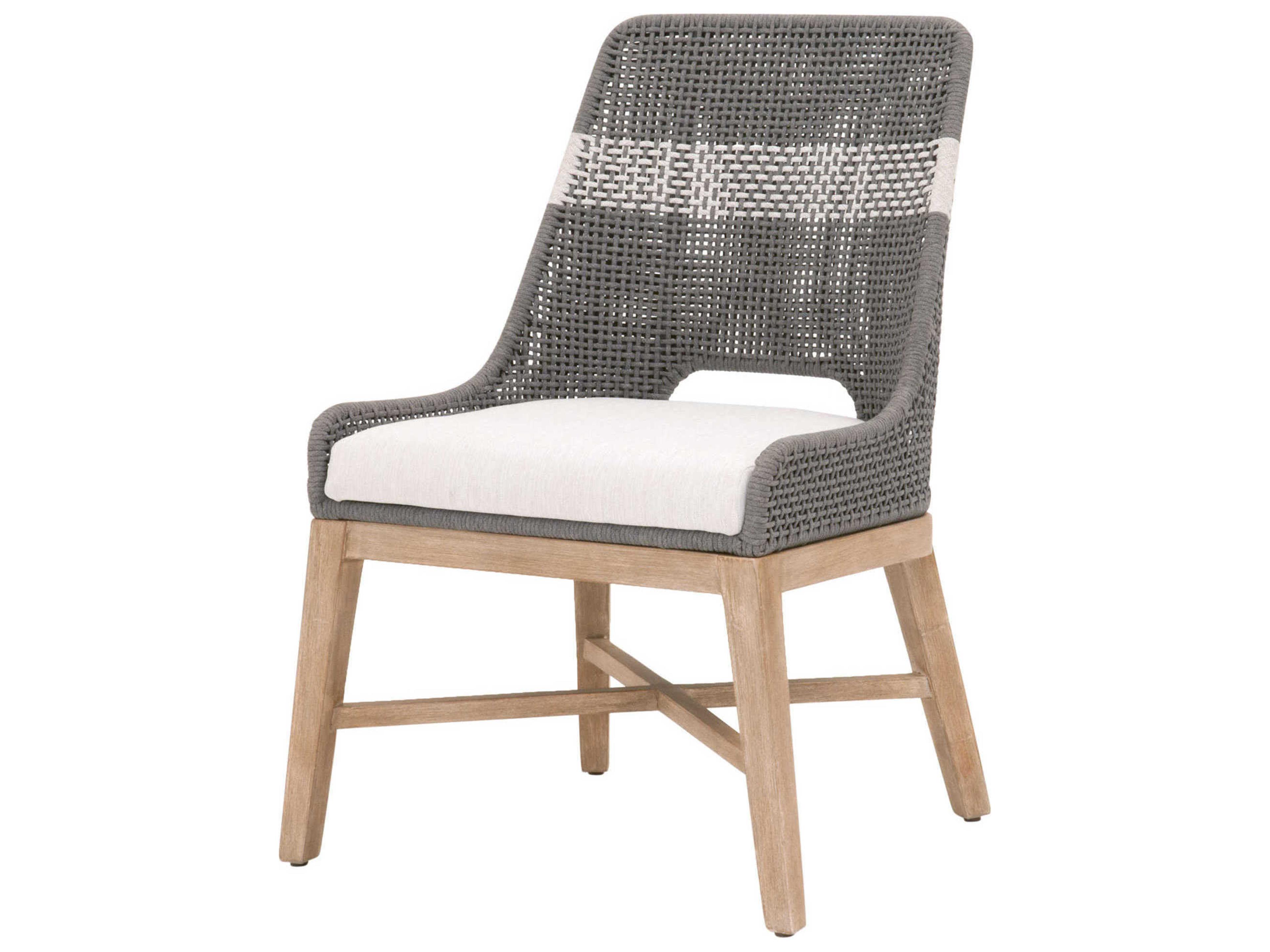 Woven Mahogany Wood Gray Upholstered Side Dining Chair Set of 2