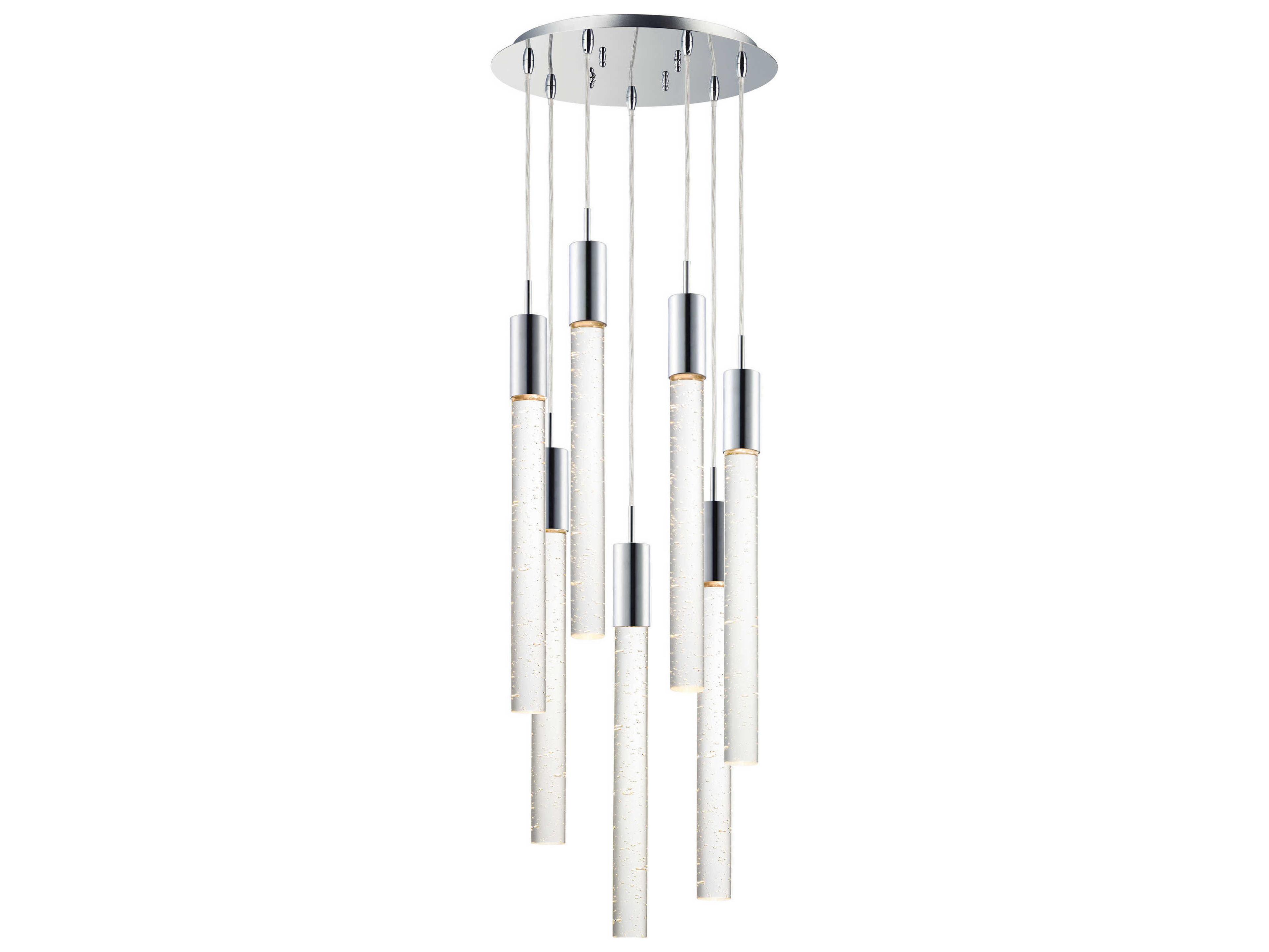 Big Fizz 7-Light Polished Chrome Crystal LED Cylinder Pendant
