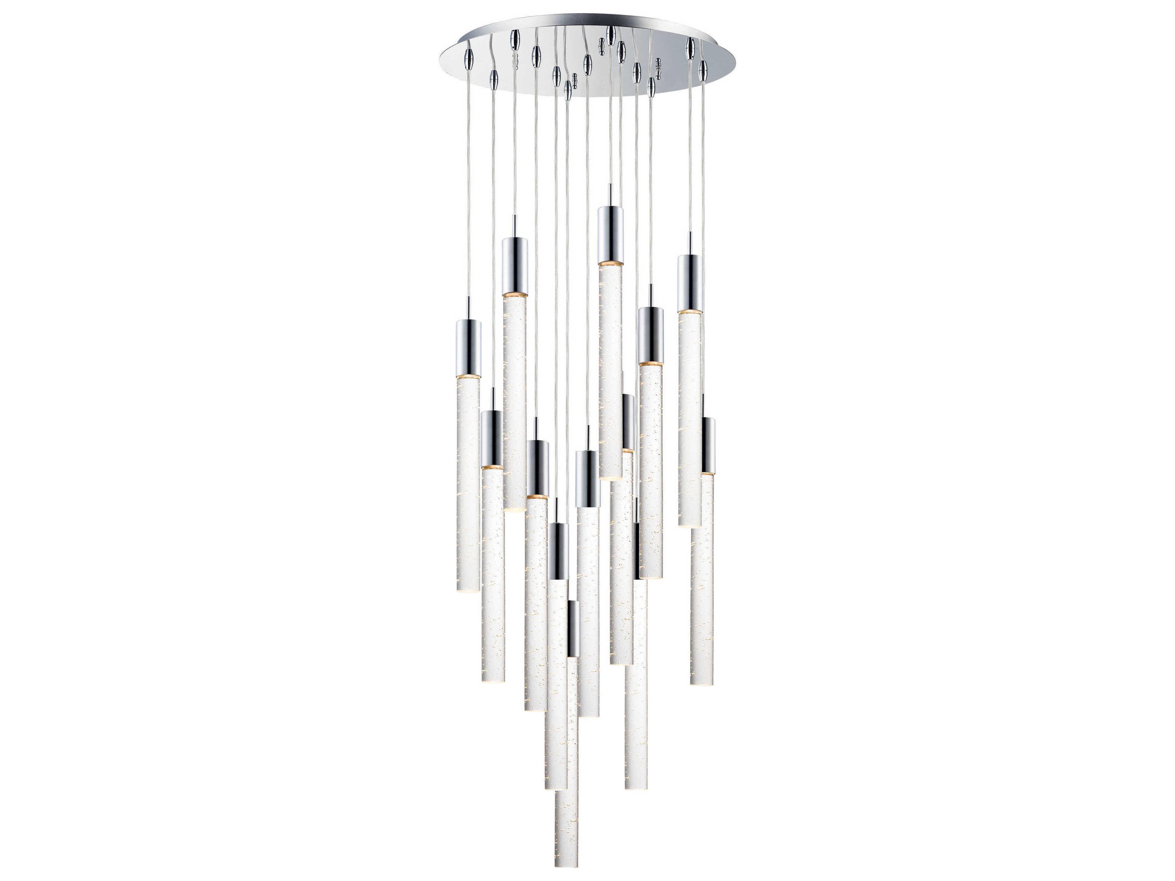 Big Fizz 13-Light Polished Chrome Crystal LED Cylinder Pendant