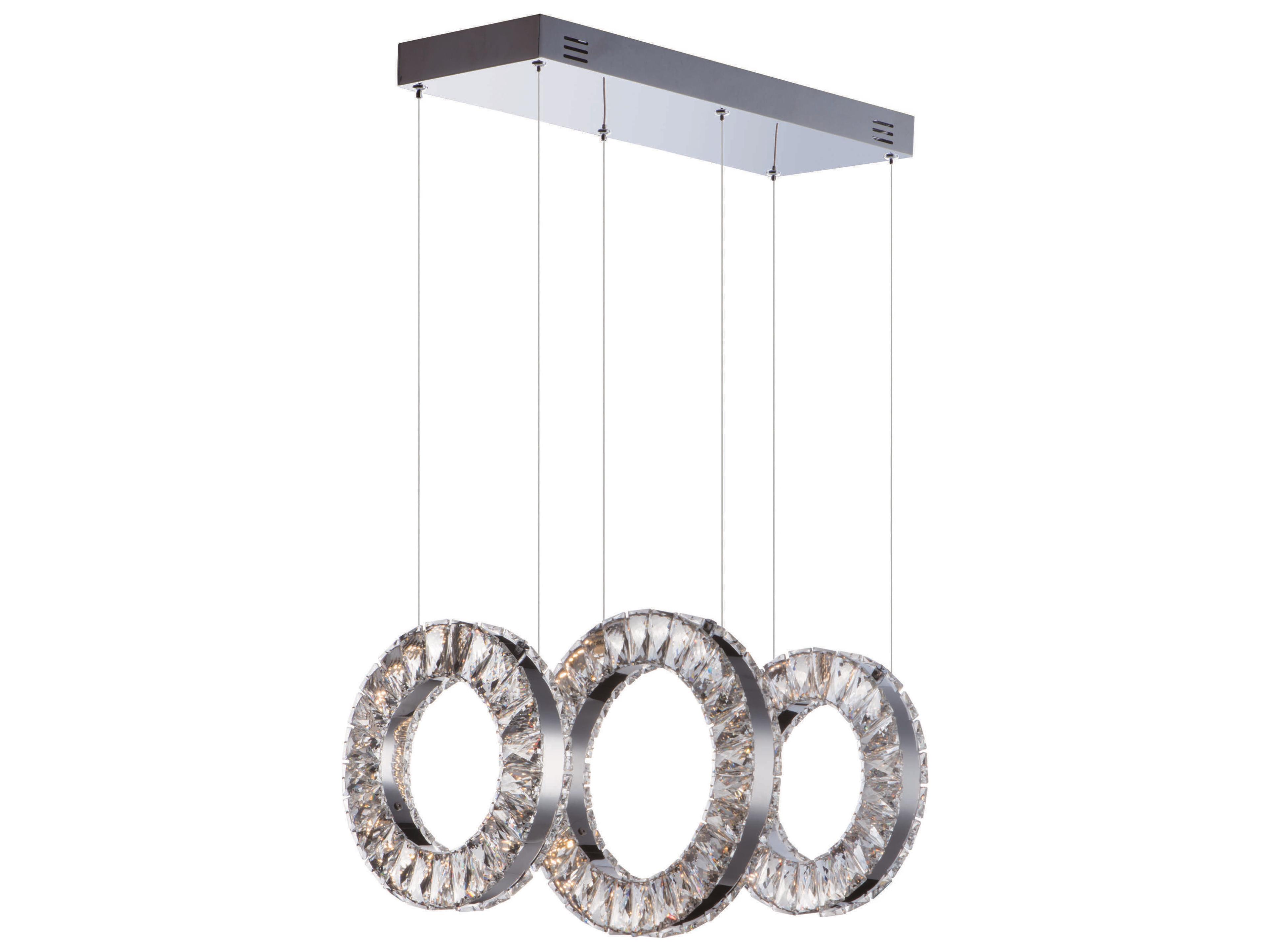 Charm 3-Light Polished Chrome Crystal LED Linear Round Island Pendant